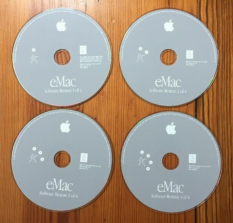 2002 Macintosh eMac System Software Restore Puma Mac OS 10.1.4 9.2.2 CD Discs
