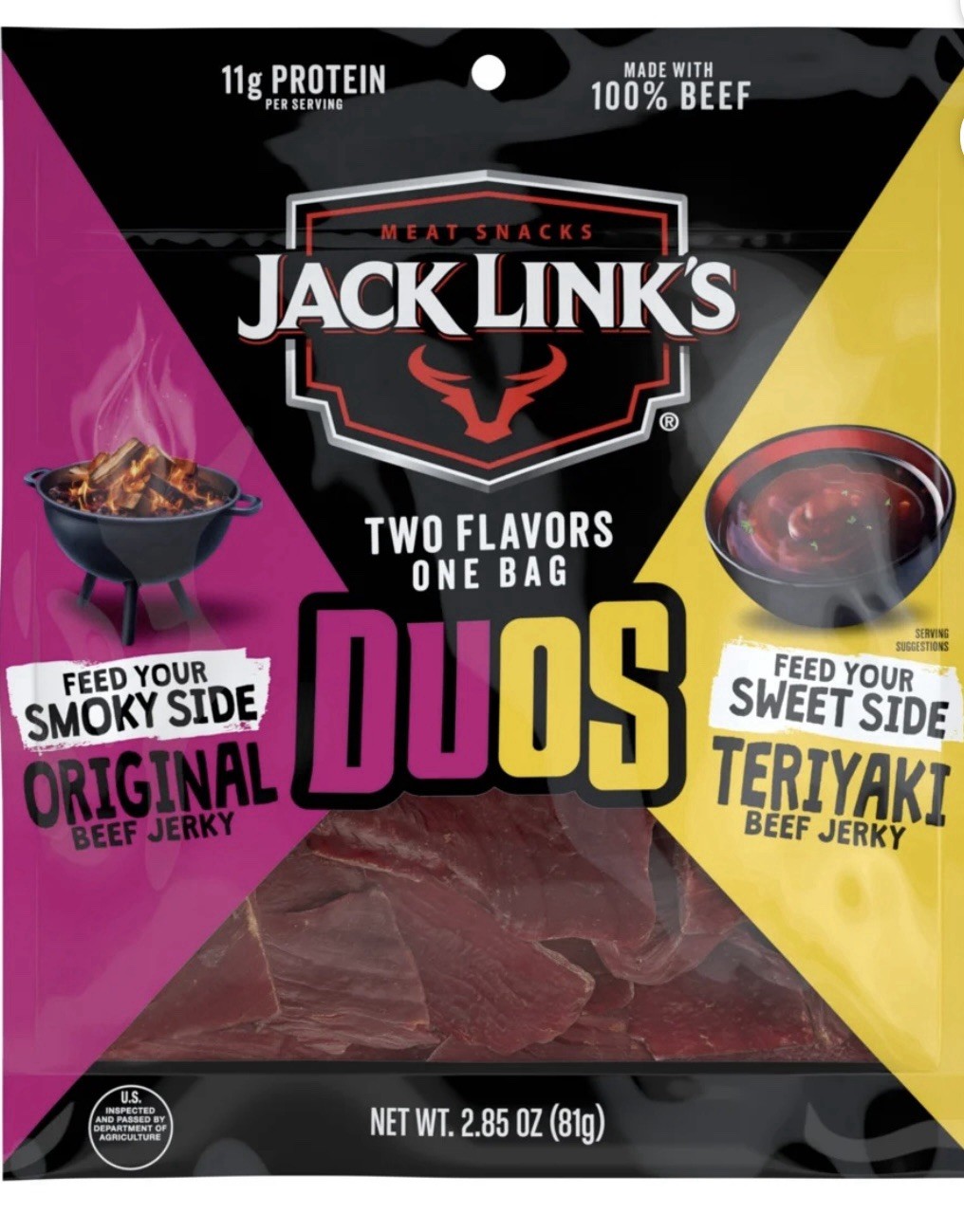 6 Bags Of 2.85oz Jack Link's Duos Original and Teriyaki Beef Jerky