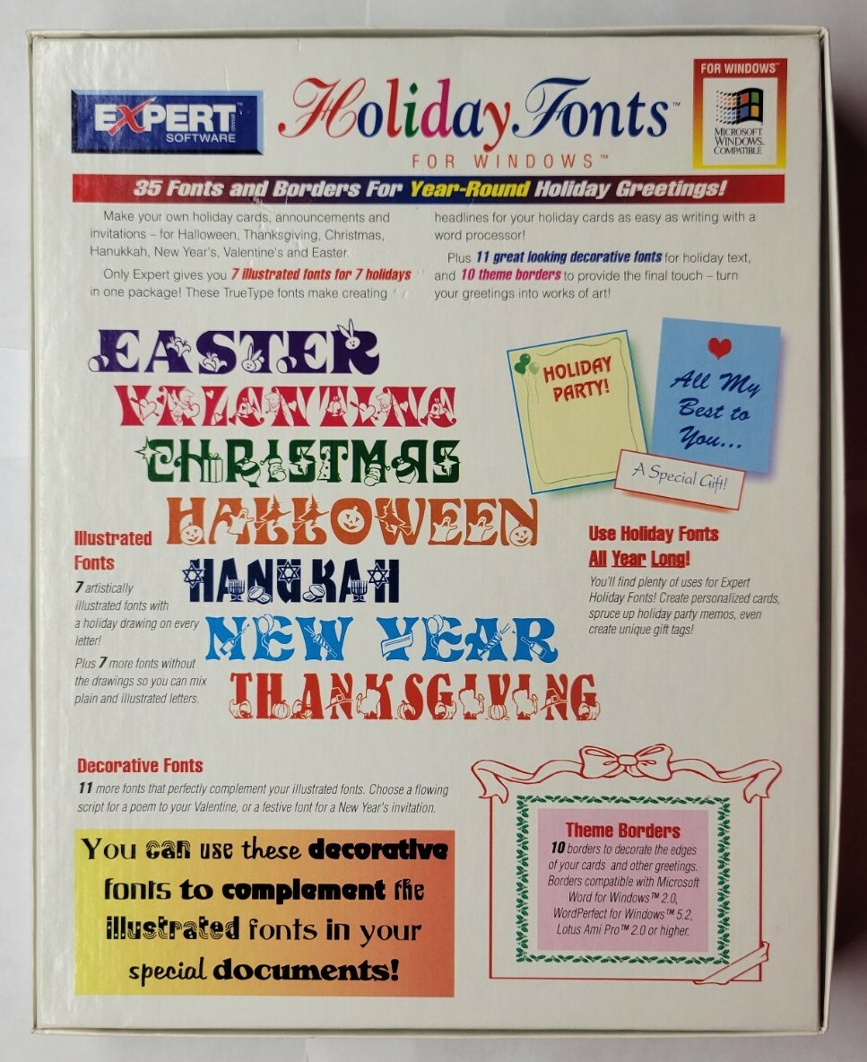 Expert Holiday Fonts For Windows 3.1 3.5" Diskette