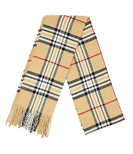 Cashmere Feel Tartan Plaid Scarf - Classic Winter Scarf for Men & Camel Plaid