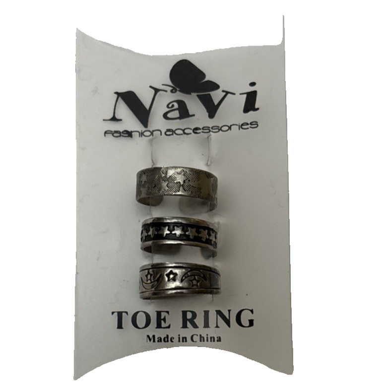 Toe Ring Set Of Three Star Designs Adjustable Silver Tone Celestial Cosmic Stars