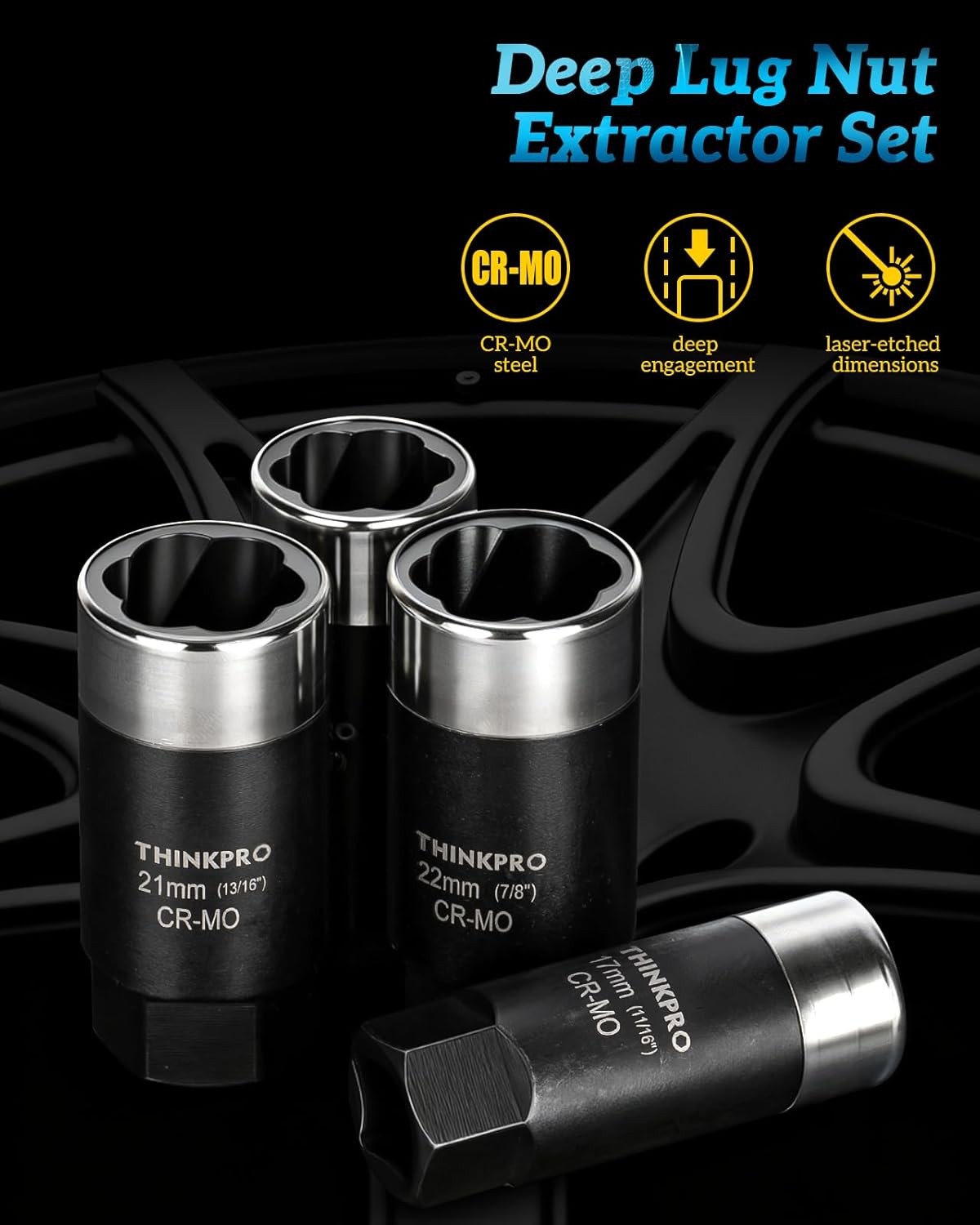 Locking Lug Nut Removal Tool-6 Pieces Deep Lug Nut Extractor Set,Stripped Lug...