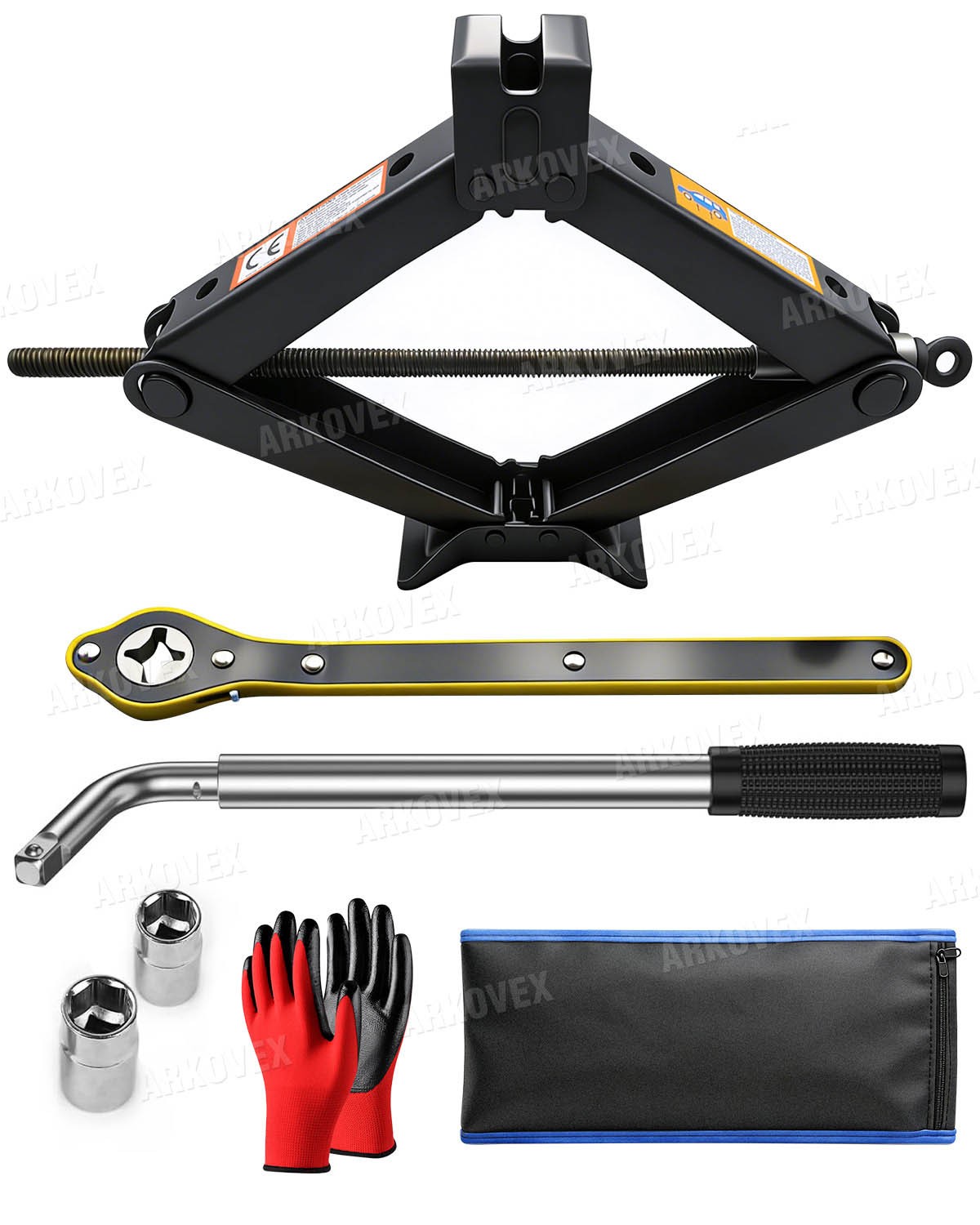 3 Ton Car Scissor Jack Handle Crank Wheel Lug Wrench Tool Kit Car Garage Tire