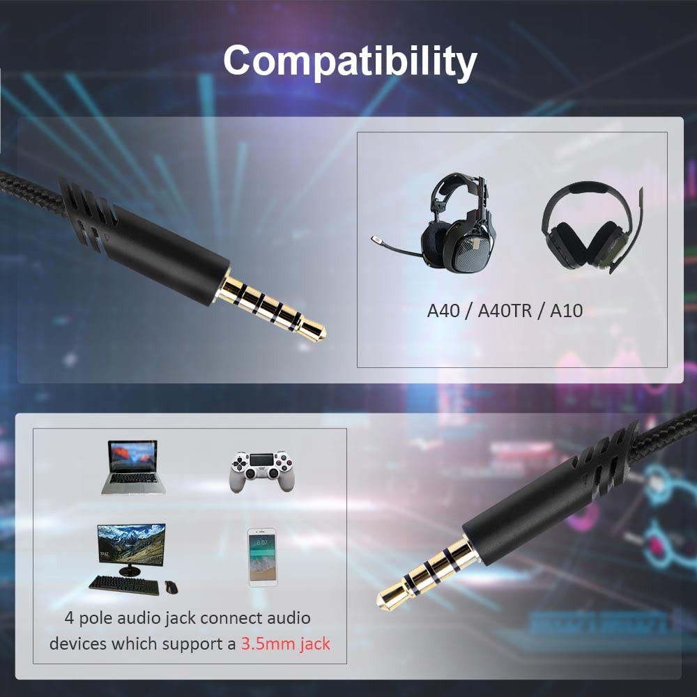 Replacement A40 Cord Compatible with Astro A40 Headset, A40 Inline Mute Audio...