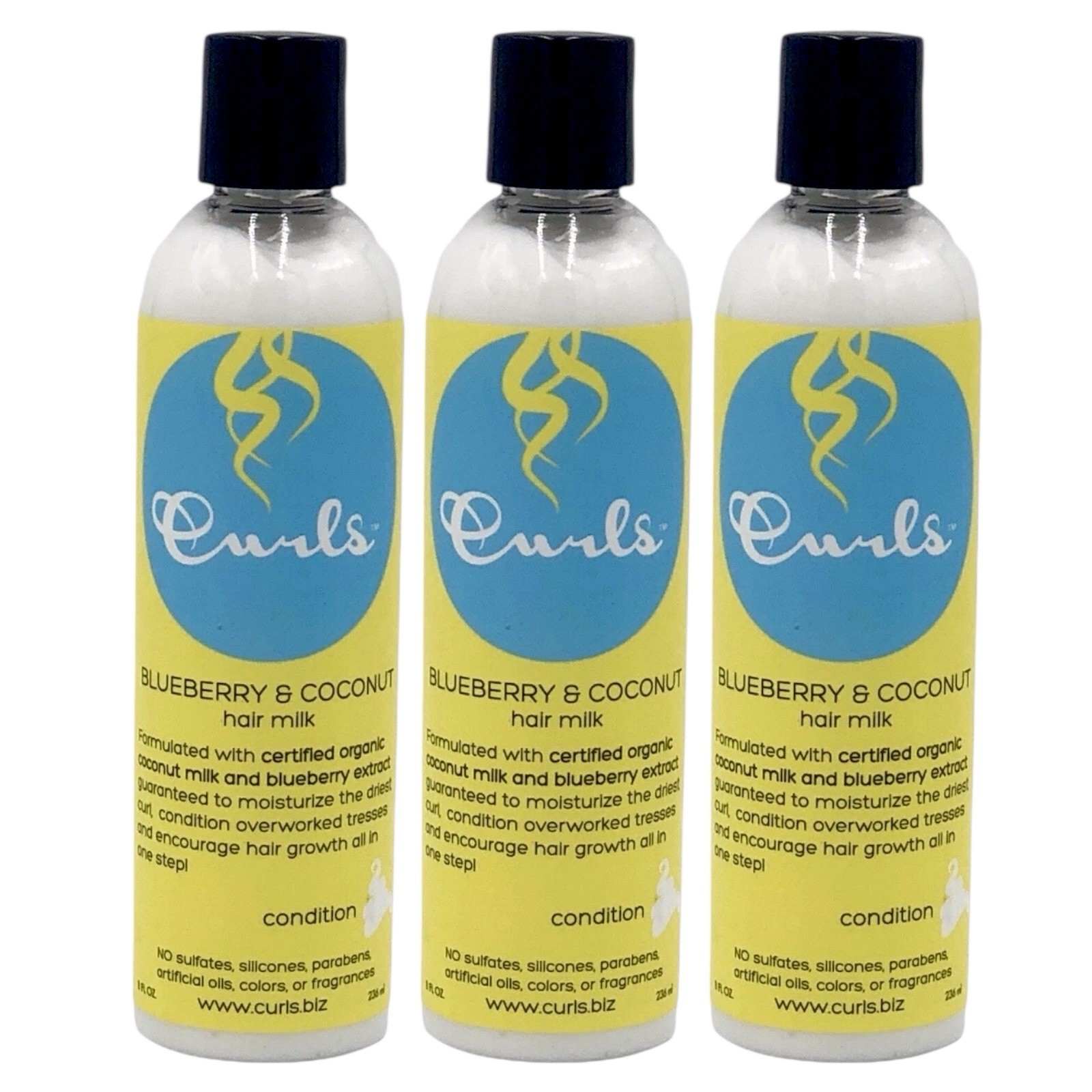 3 Pack Curls Blueberry & Coconut Hair Milk Leave in Conditioner 8 oz Moisturize