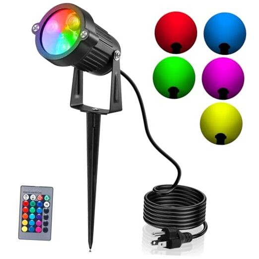 Lawn Flood Light Stake, 2-in-1 Waterproof Outdoor Remote Control 6W-1 Pc