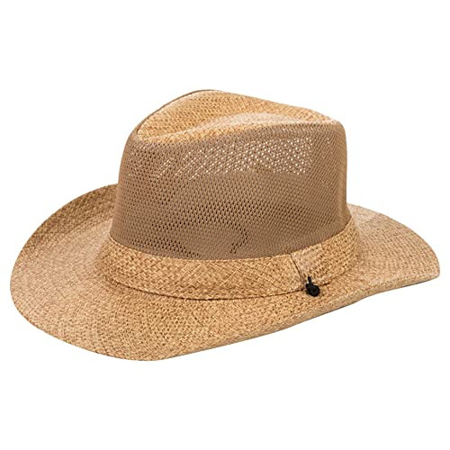 Wide Brim Straw Panama Hat Fedora Beach Sun Hat UPF50+ Unisex Fishing 6-8 Khaki