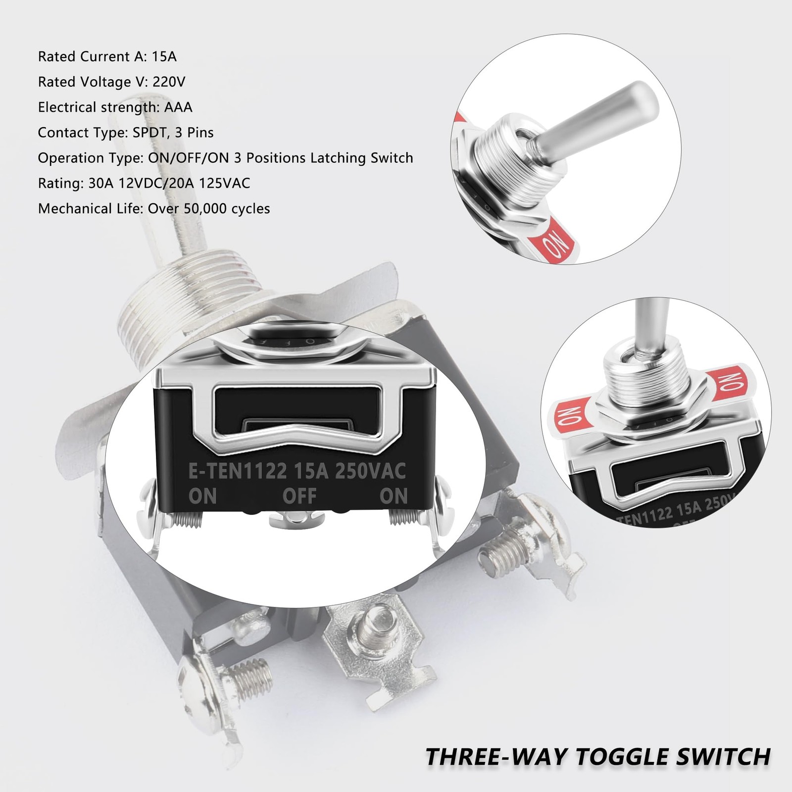 2x Momentary Metal Toggle Switch 3-Position Spring Return 12V DC / AC 125V/250V