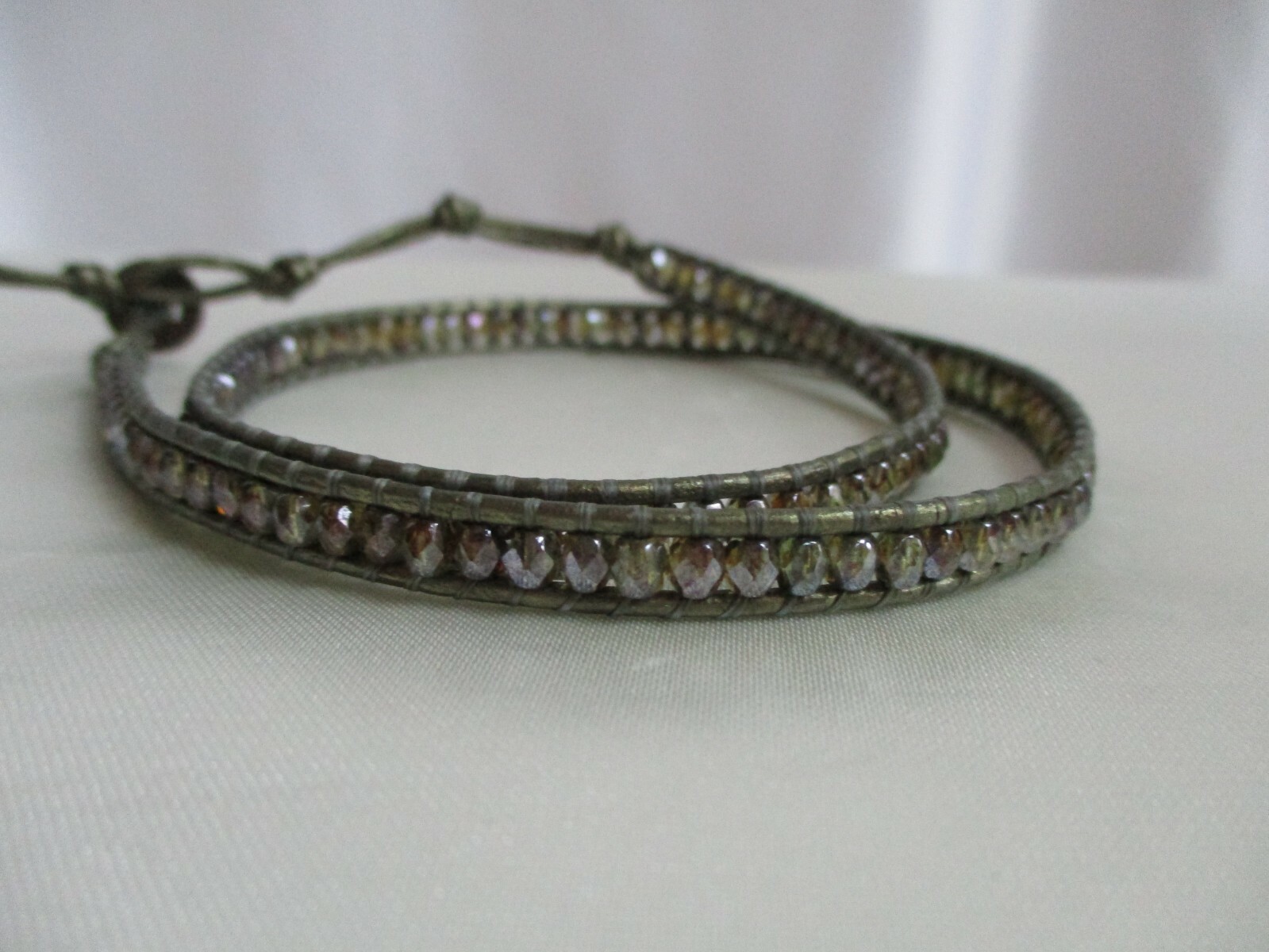 Leather Wrap Bracelet Faceted Glass Beads