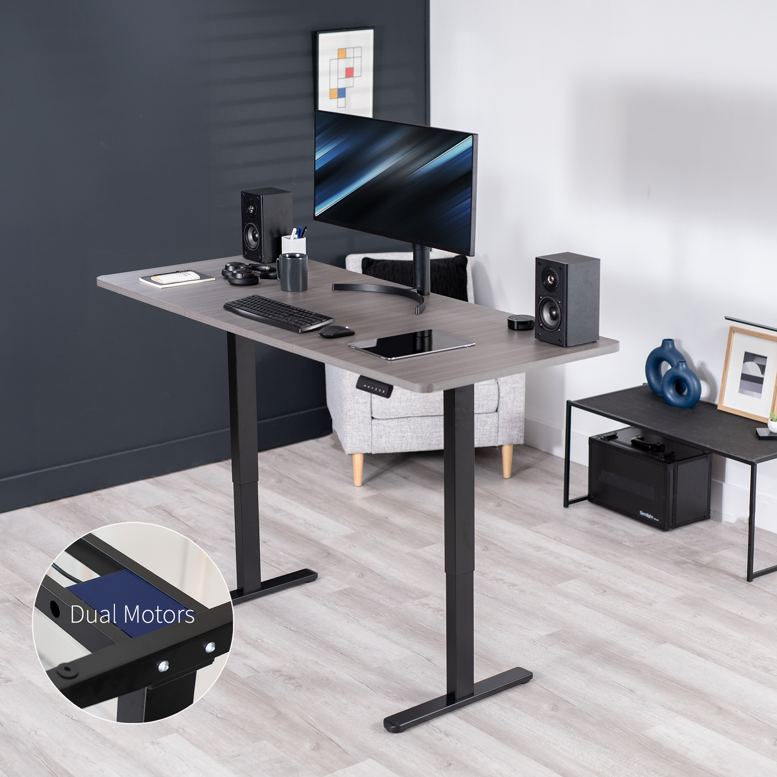 VIVO Electric Dual Motor 71” x 30” Standing Desk, Dark Gray Top, Black Frame