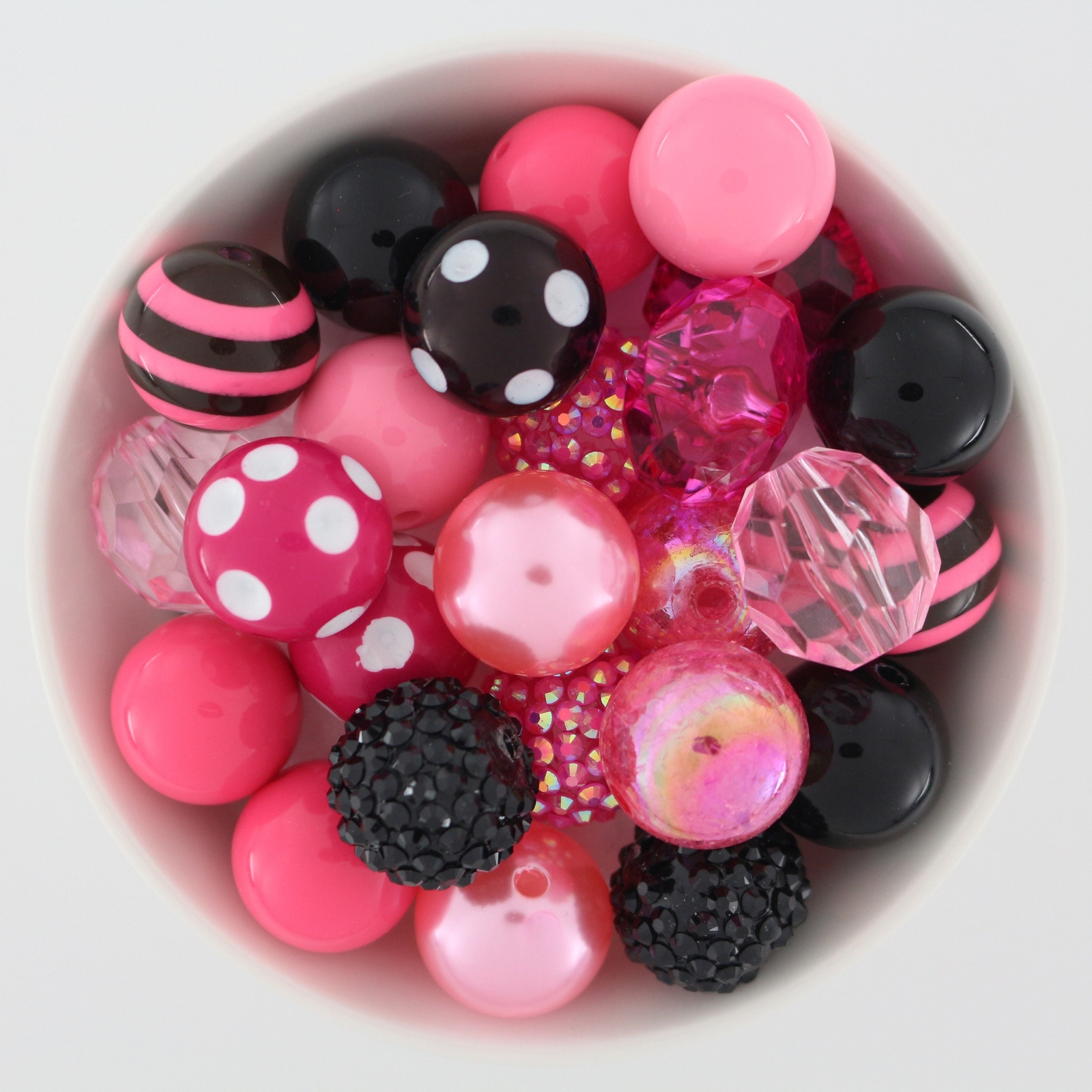 Chunky Bubblegum Beads 20mm, Mixes, Hot Pink and Black, for Beadable Crafts
