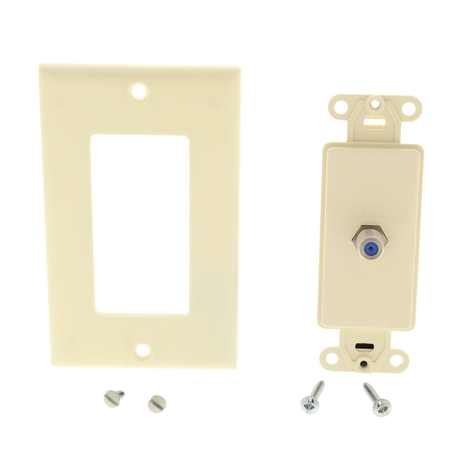 Leviton 40681-A Almond Decora Coax Cable CATV Wall Plate Video Jack Blue Center
