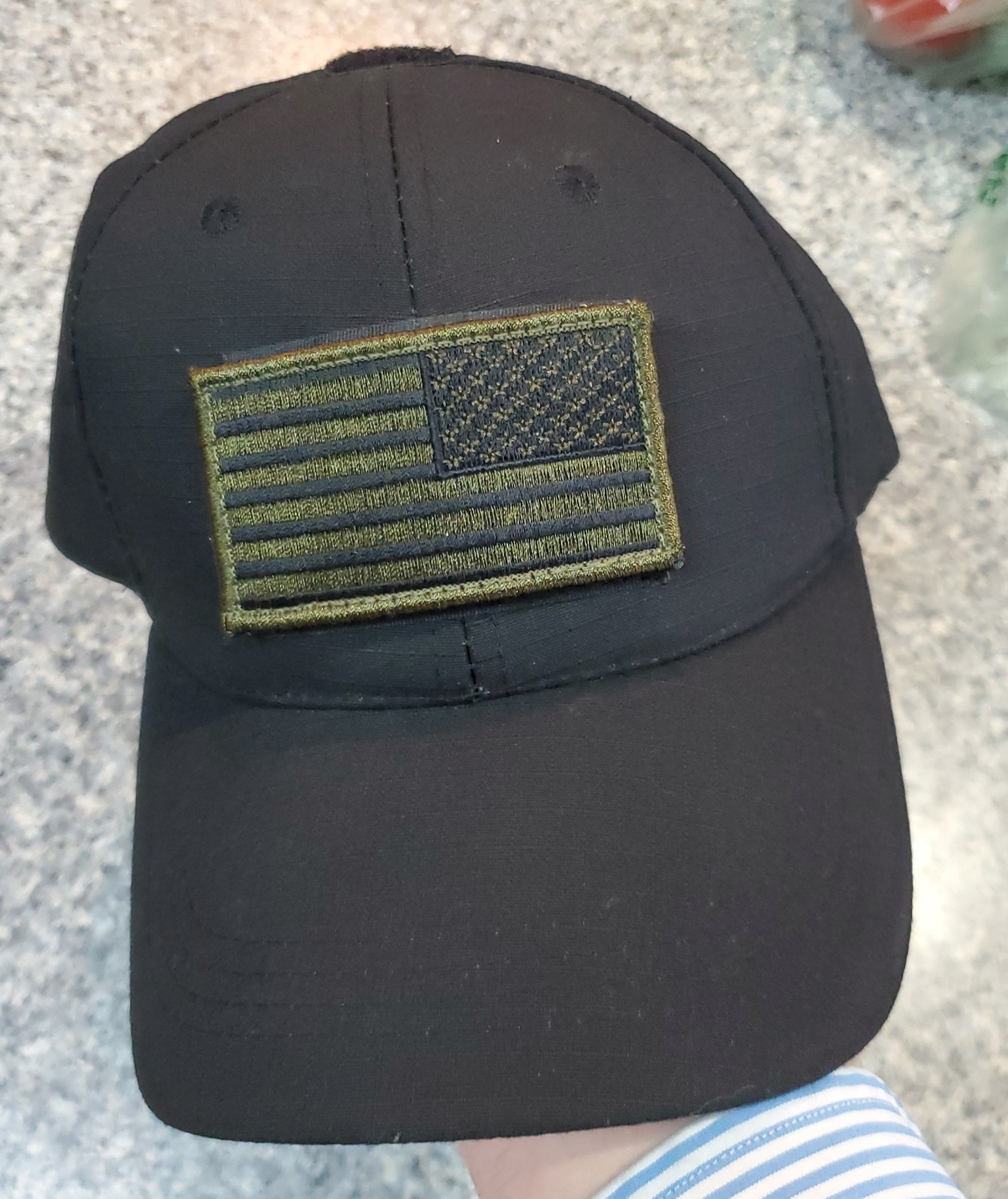 Tactical Morale Patch Baseball Hat Black Hook Loop Front American Flag Patch.