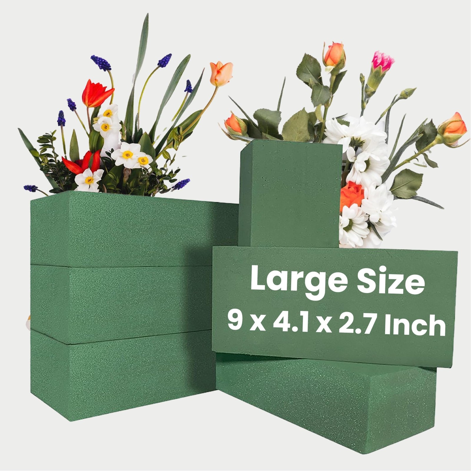 6 PCS Wet Floral Foam Blocks for Fresh Flowers, Each (9"L x 4.1"W x 2.7"H)Gre...