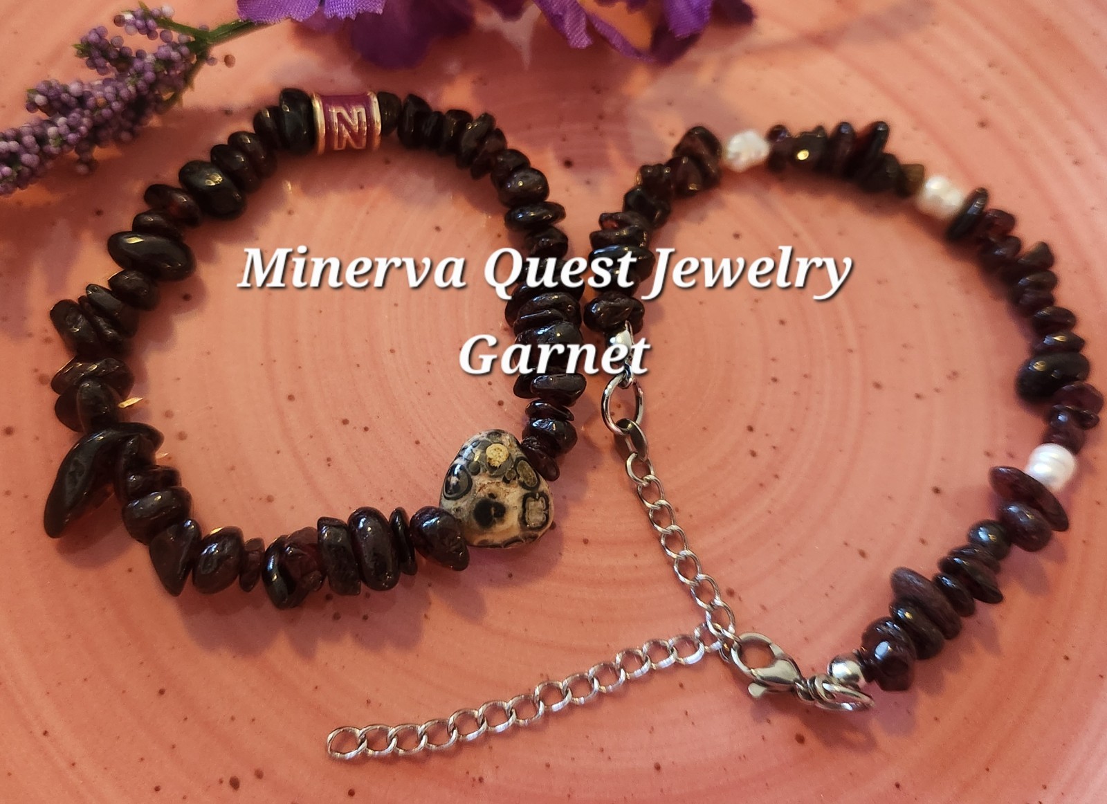 Handmade Artisan Garnet Pearls And Adjustable Clasp Bracelet. #2620