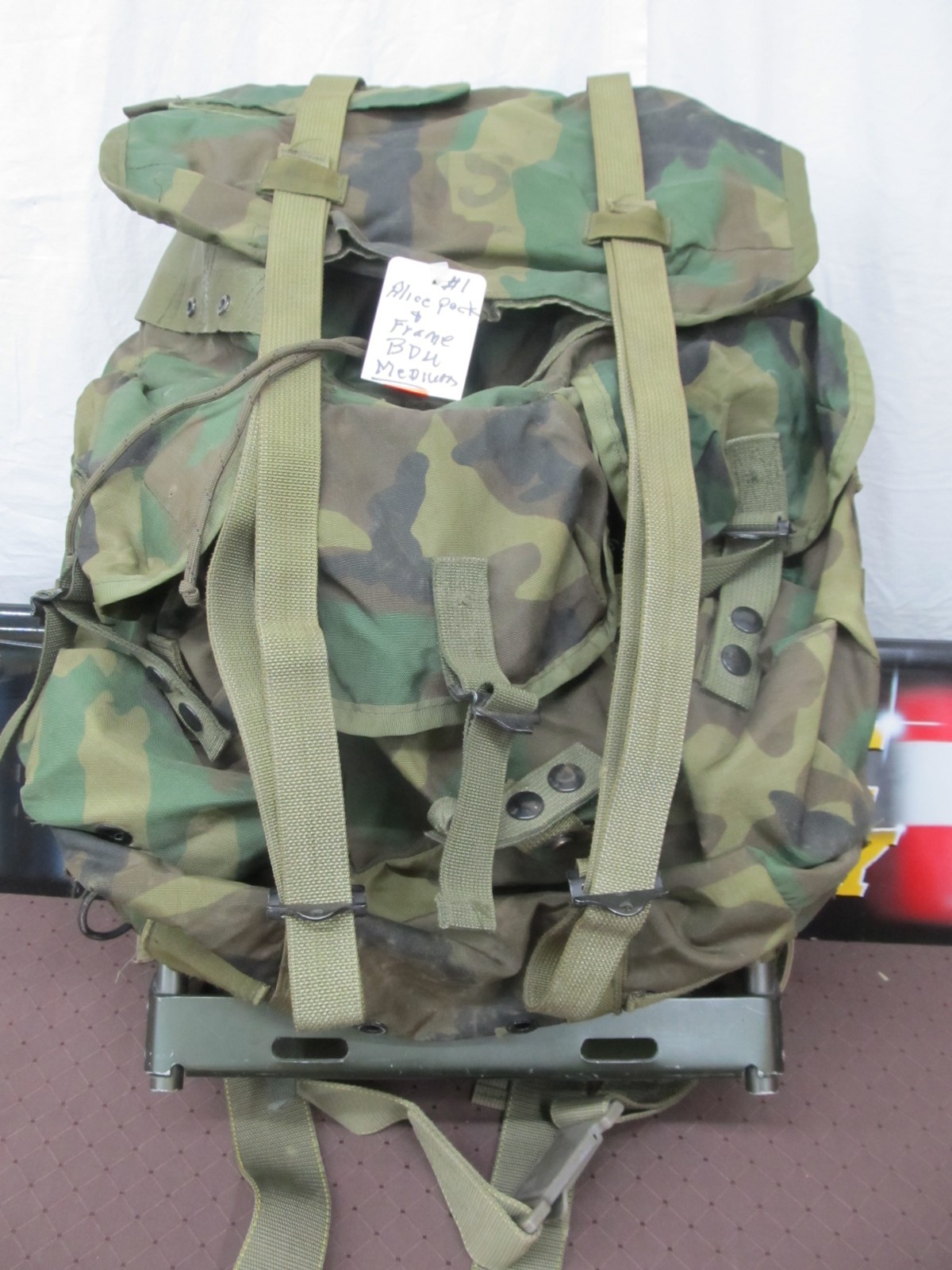 US Military Medium Alice Pack Woodland Camo Complete W/ Frame, Straps, & Shelf