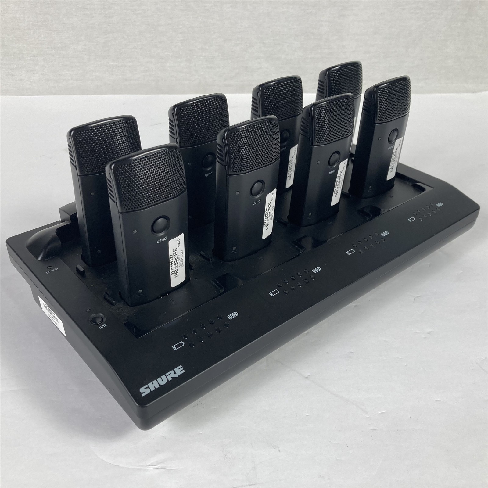 Lot of 8 Shure MXW6/0 Z10 Transmitters w/ MXWNCS8 8-Port Charger - No Adapter