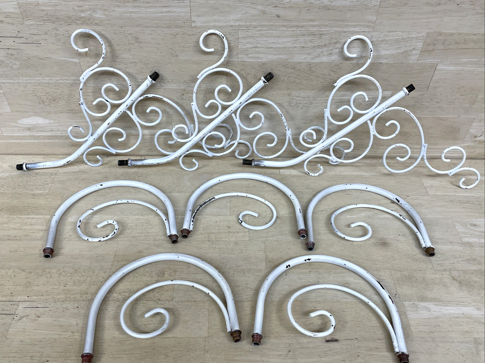 RARE Lamp Fixture Parts White Gas Metal Antique Chandelier Sconce Arms Lot of 8