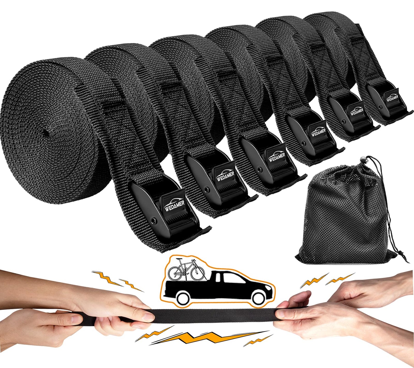 WEDAMER 6 Pack Kayak Tie Down Straps 16.4Ft Cam 1" x 16.4', 6Pack - 16.4'