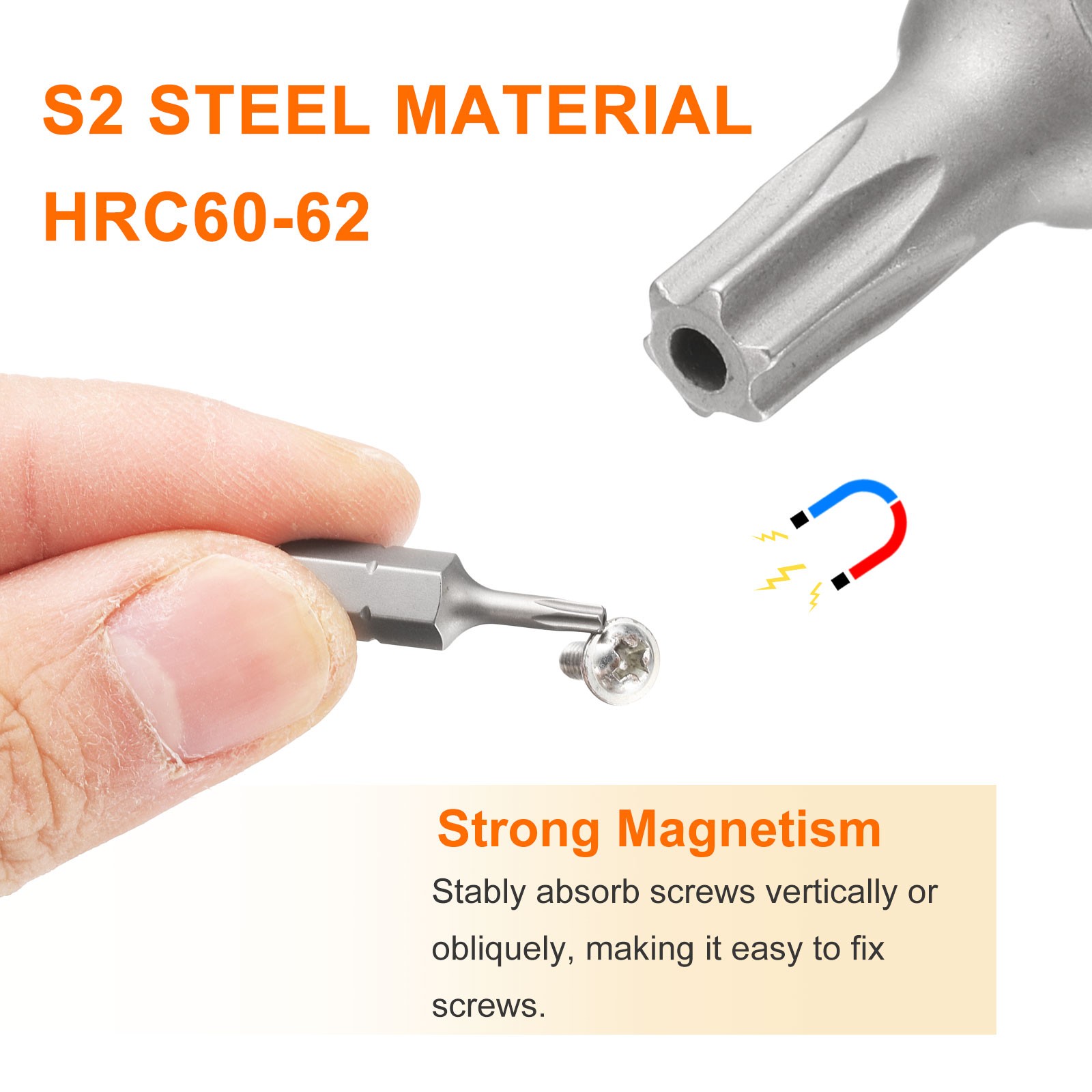 2pcs T20H Magnetic Torx Screwdriver Bit 1/4" Hex Shank 25mm Length S2 Steel