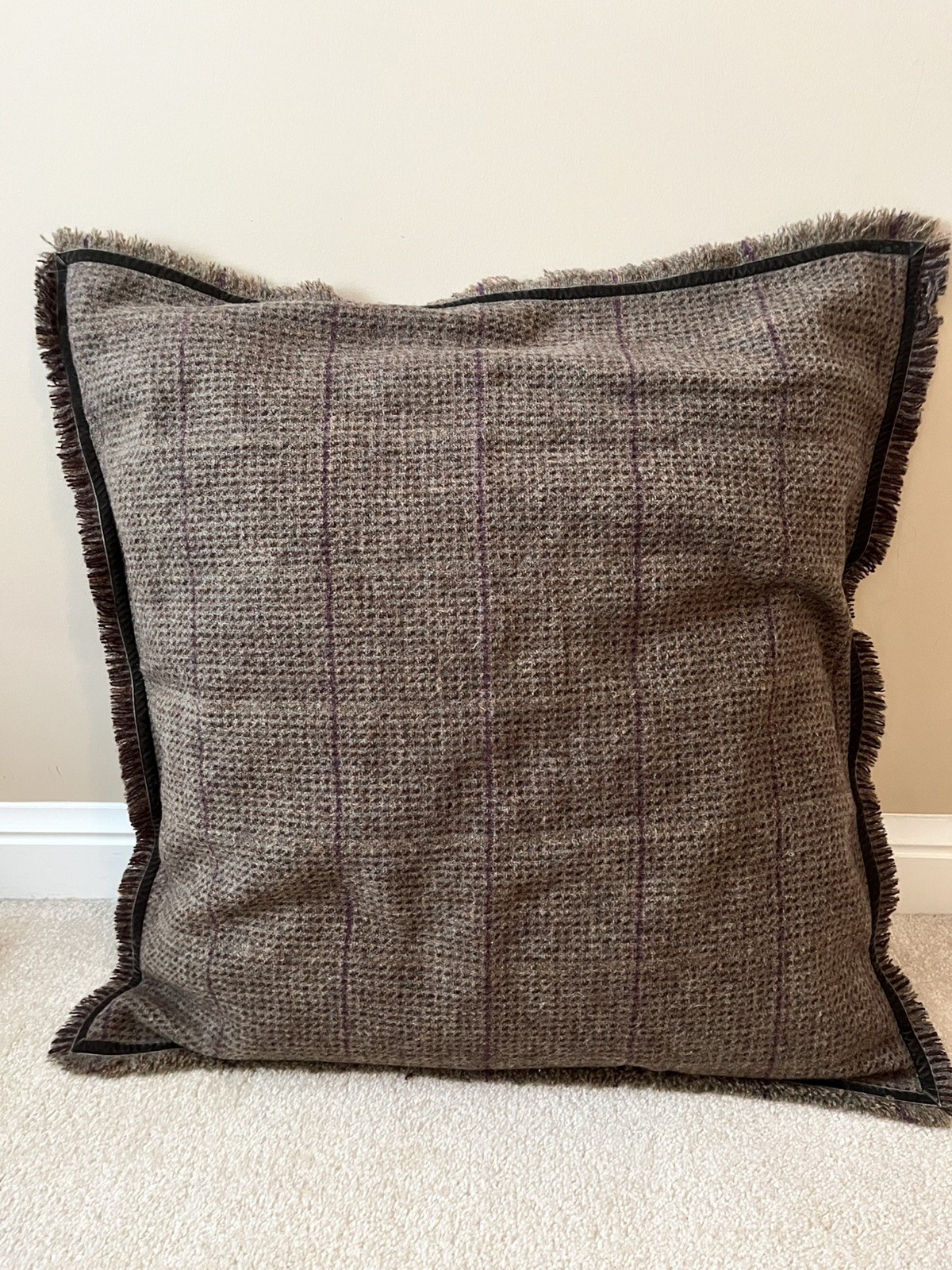 Ralph Lauren Euro Shams set Of 3 Purple Brown Green Plaid Wool Green Velvet Trim