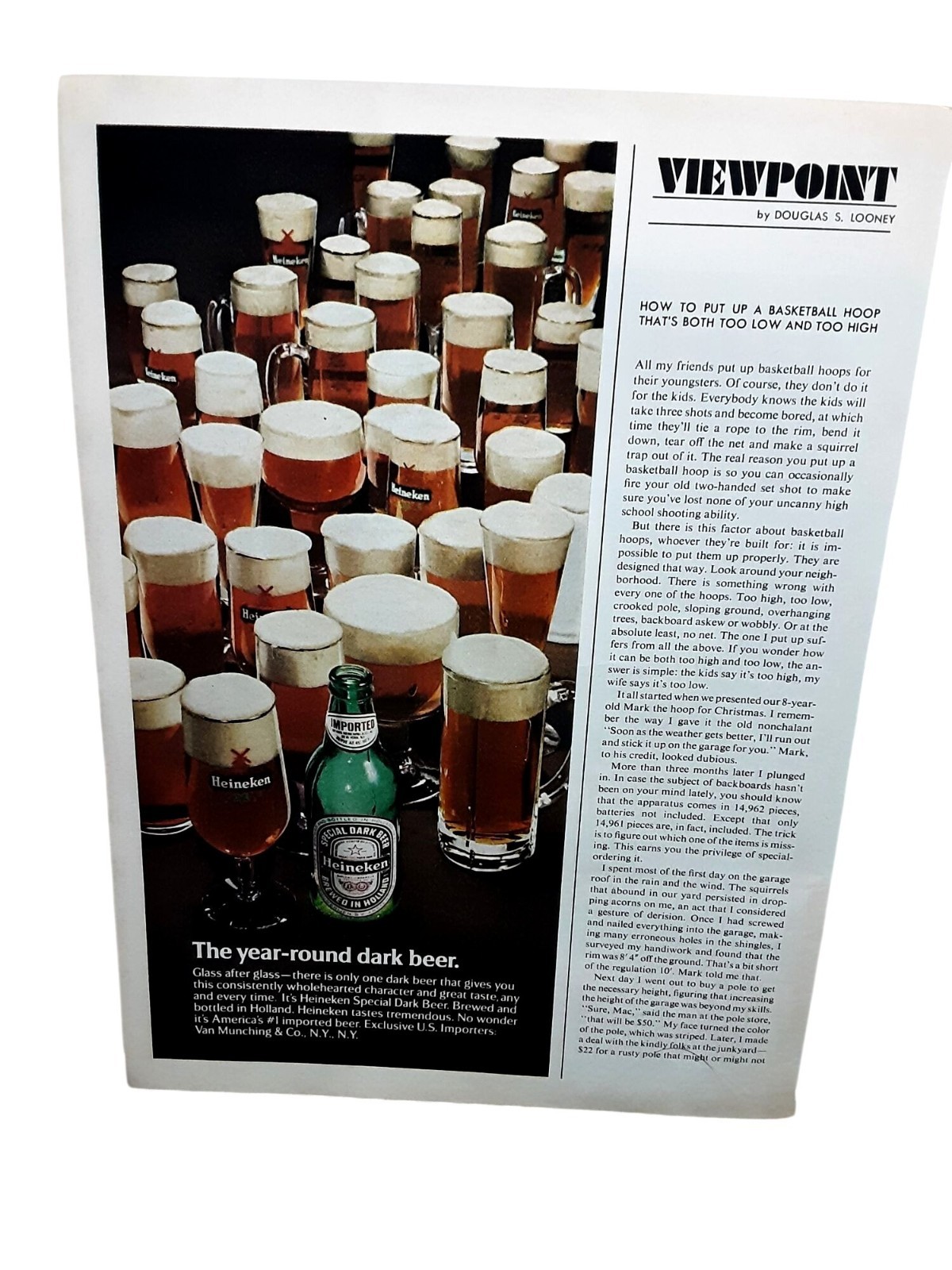 1976 Heineken Dark Beer Vintage Print Ad Year-Round Dark Beer