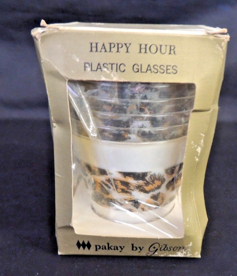 Vtg 1960's Gibson Pakay Plastic Glasses Tumblers Cheetah Leopard Hudson's 8 Pc