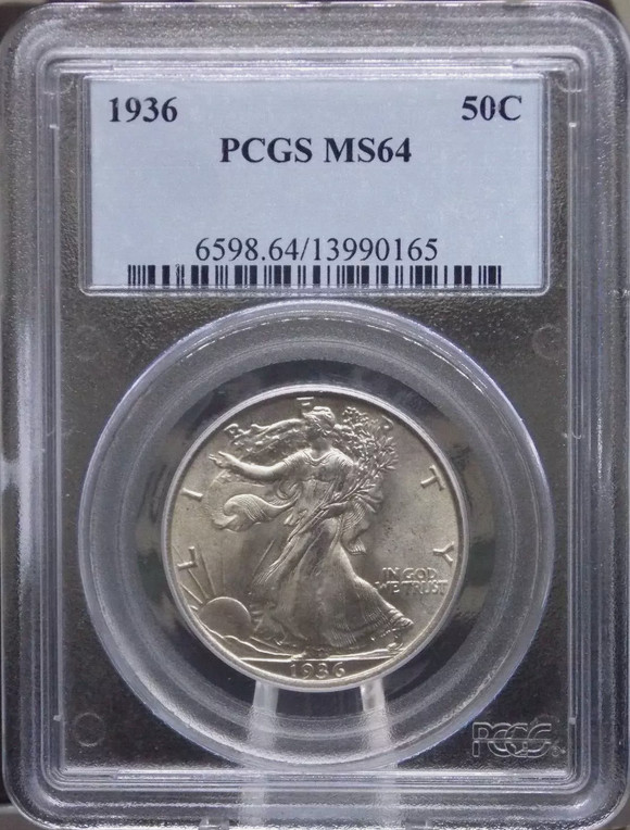 :1936-P 50C Walking Liberty Select PCGS MS64 (FSTB) Rare Blast White High Grades