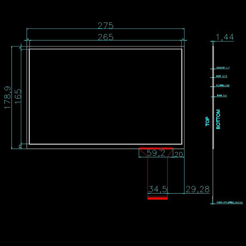 12.1" 16:10 Flexible 10 Point Touch 275*179mm Capacitive Screen + USB Controller