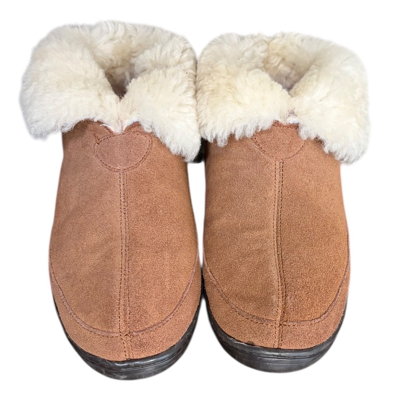 Staheekum Brand Women's Tan Suede Sheepskin Lined Moccasin Slippers Size L6