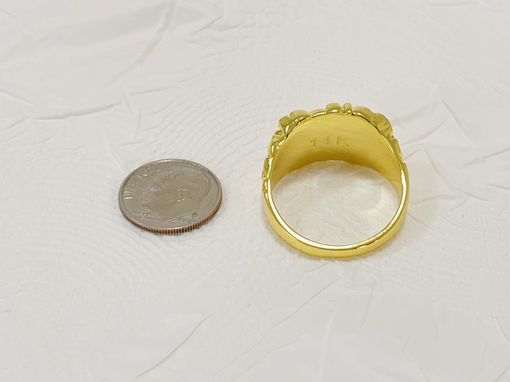 SOLID Ring 14K Gold Large Square Nugget Yellow Gold US 12
