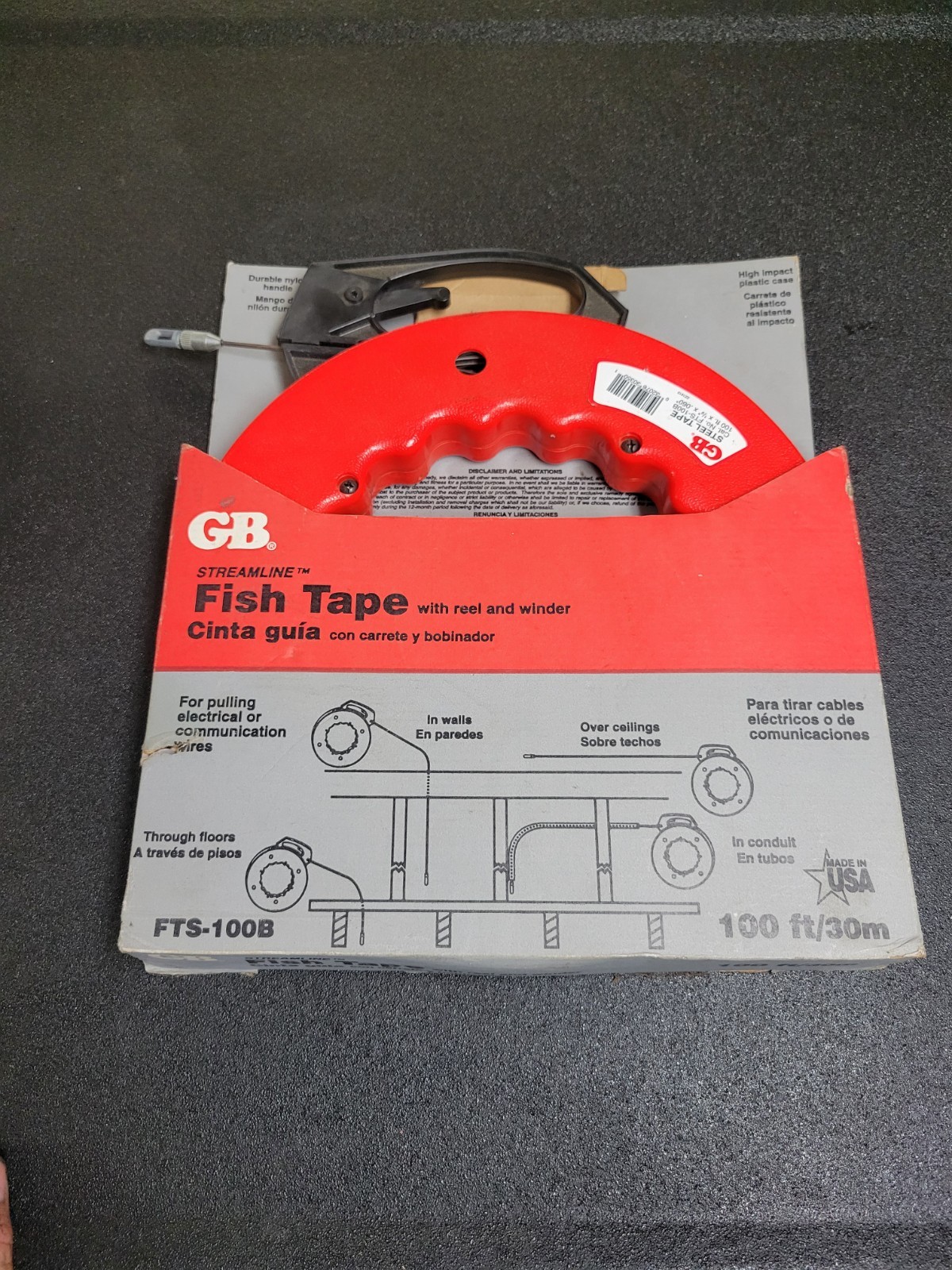 Steel Fish Tape FTS-100B 100' x 1/8" x .060" No Kinks or Bends GB GARDNER BENDER