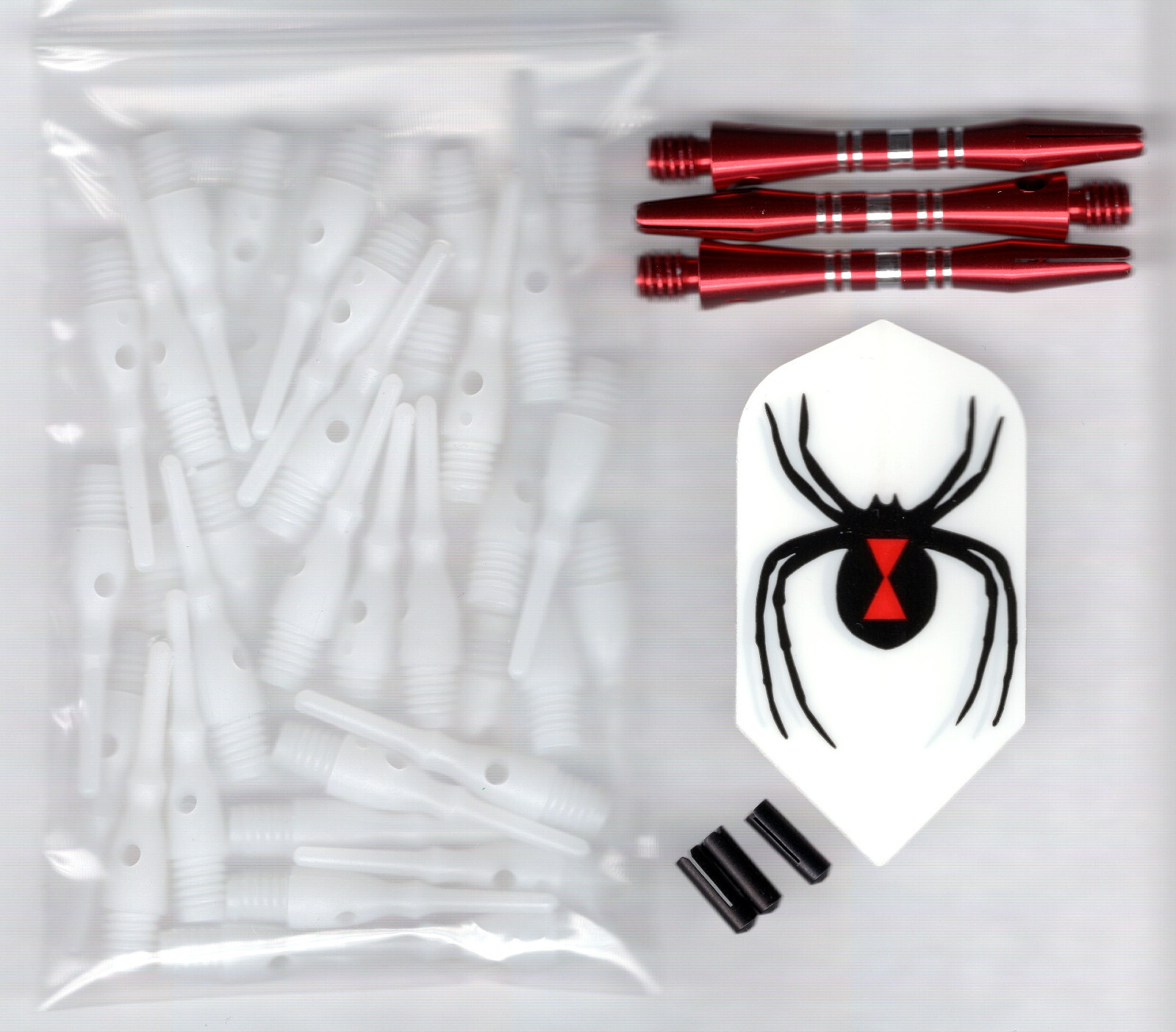 "THE WIDOW" Soft Tip Dart Upgrade Kit: White Points, Widow Flights and More