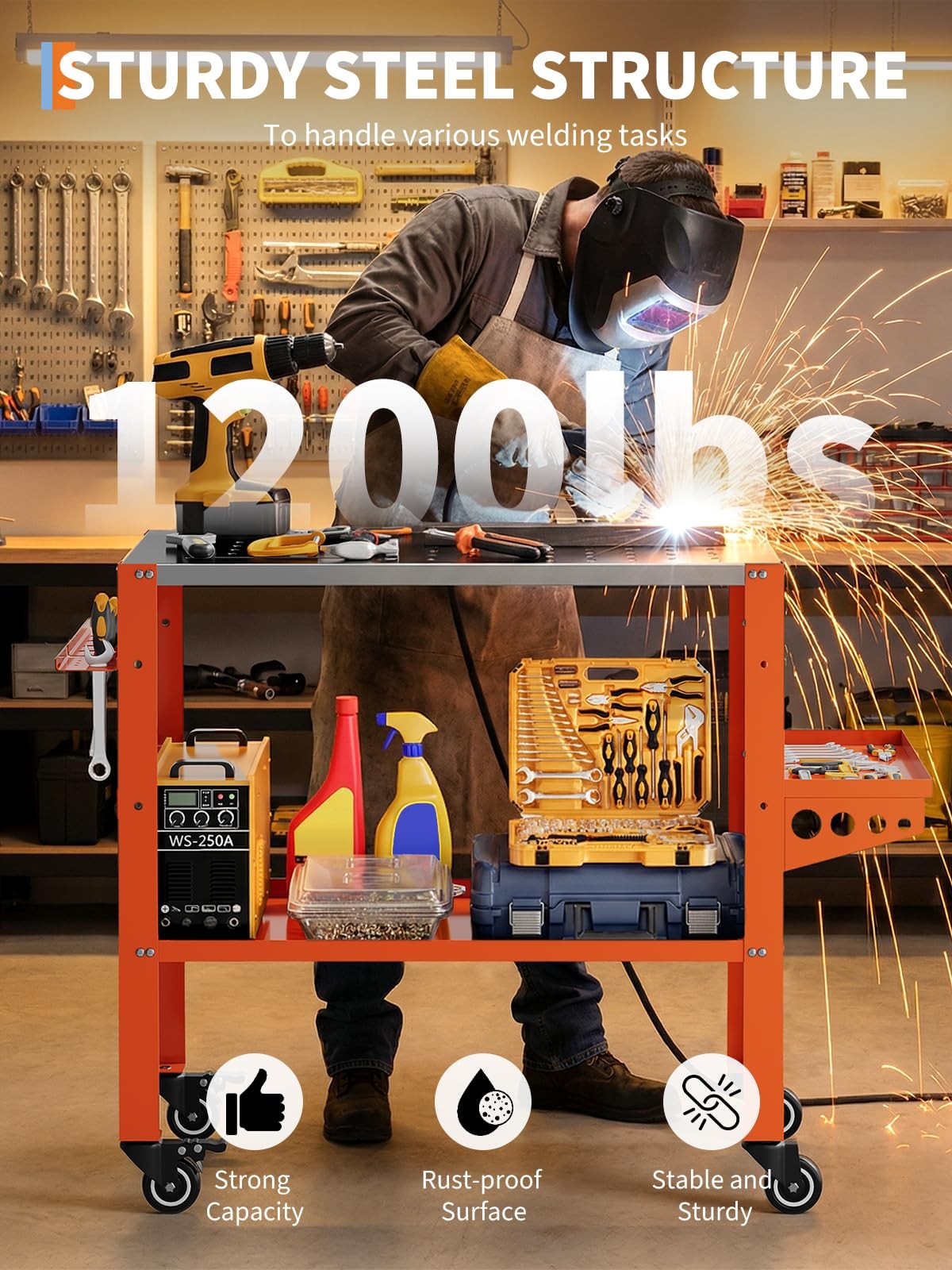 36 x 18 Inch Welding Table, 1200 lbs Capacity Welding Workbench Table with Locka