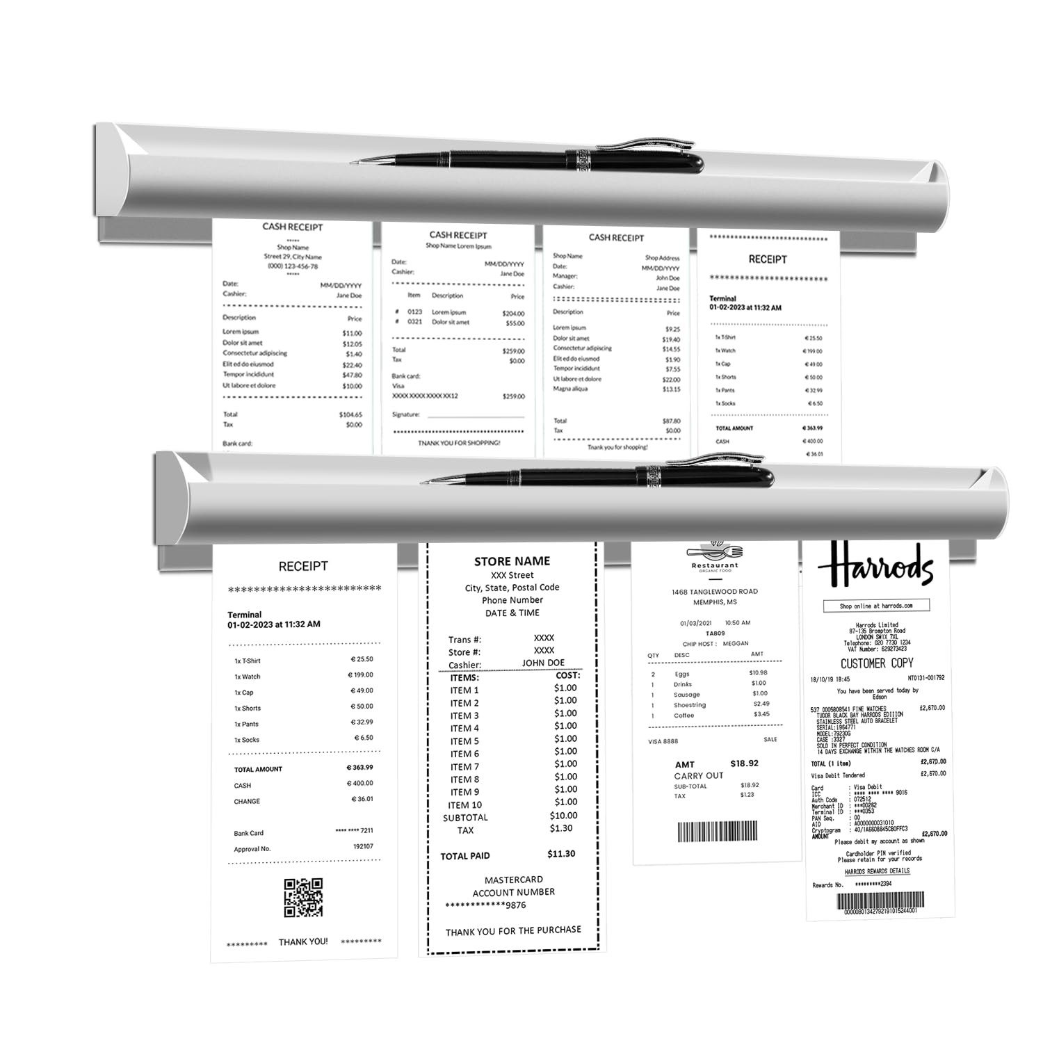2 PCS Receipt Holders 16 Inch WallMounted Aluminum Order Ticket Rack Bar