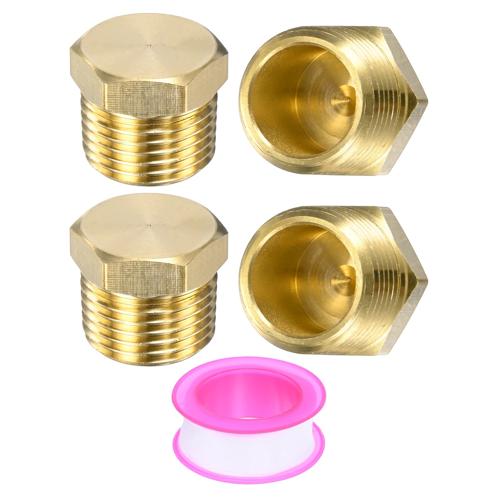 4-Pack Pipe Fitting, 1/2 " NPT Female Thread Hex End Cap with Sealing Tape