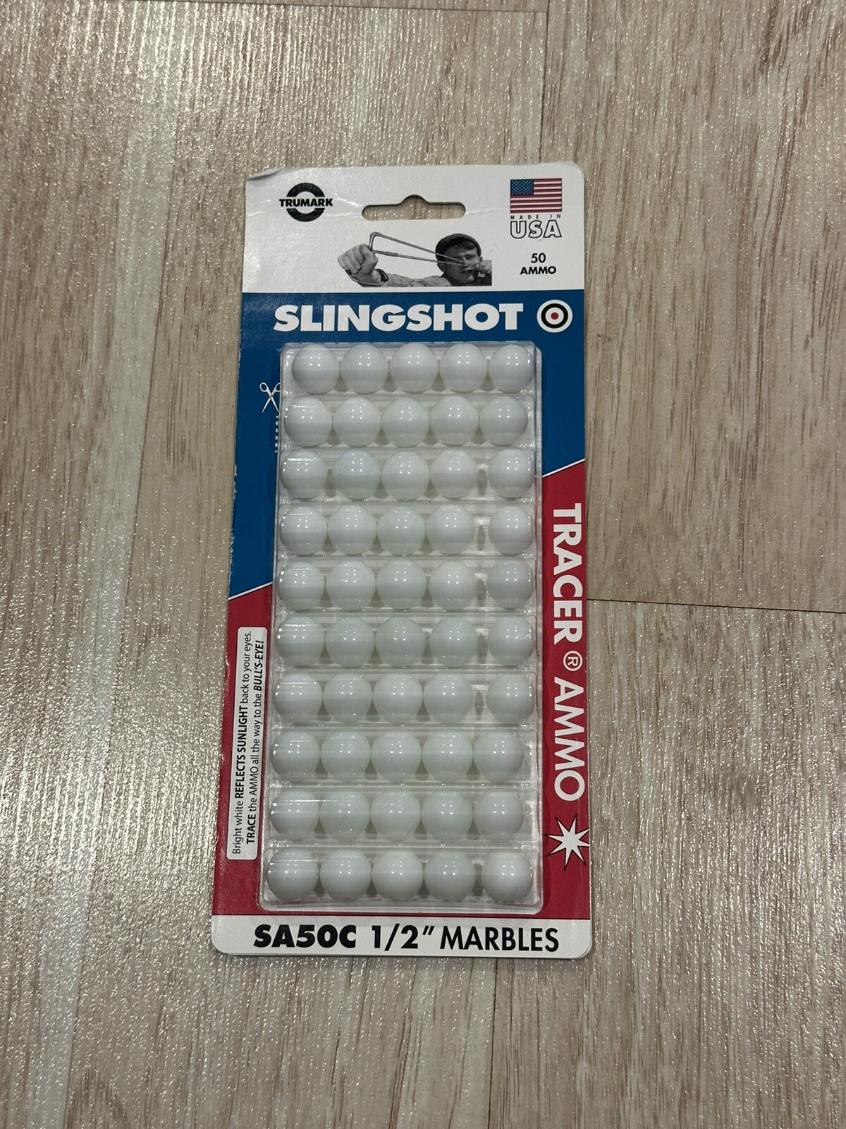 TRUMARK SA50C Slingshot 50 White Marbles Rounds 1/2" Tracers Ammo - 50 Rounds