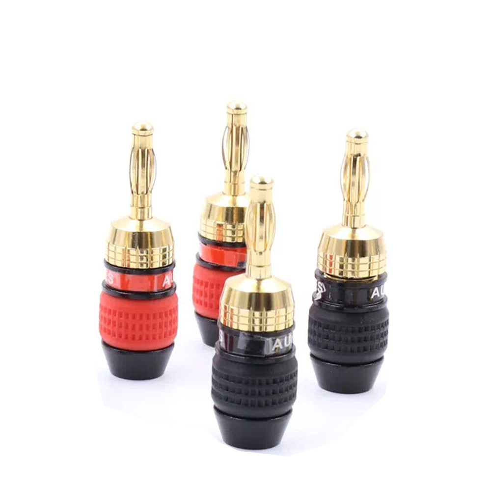 4PCS HIFI Brass Gold Plated Banana Plug Audio Amplifier Speaker Cable Connectors