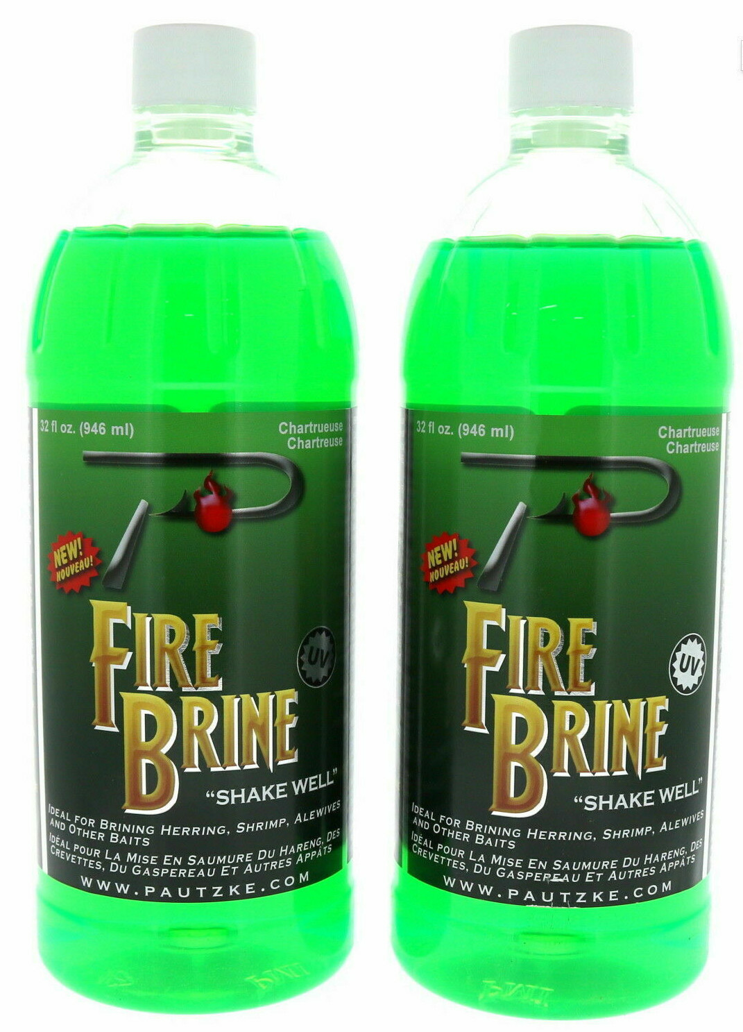 (2) Pautzke Bait FIRE BRINE Chartreuse 64 oz (2x 32 oz) Fishing Gear supplies uv