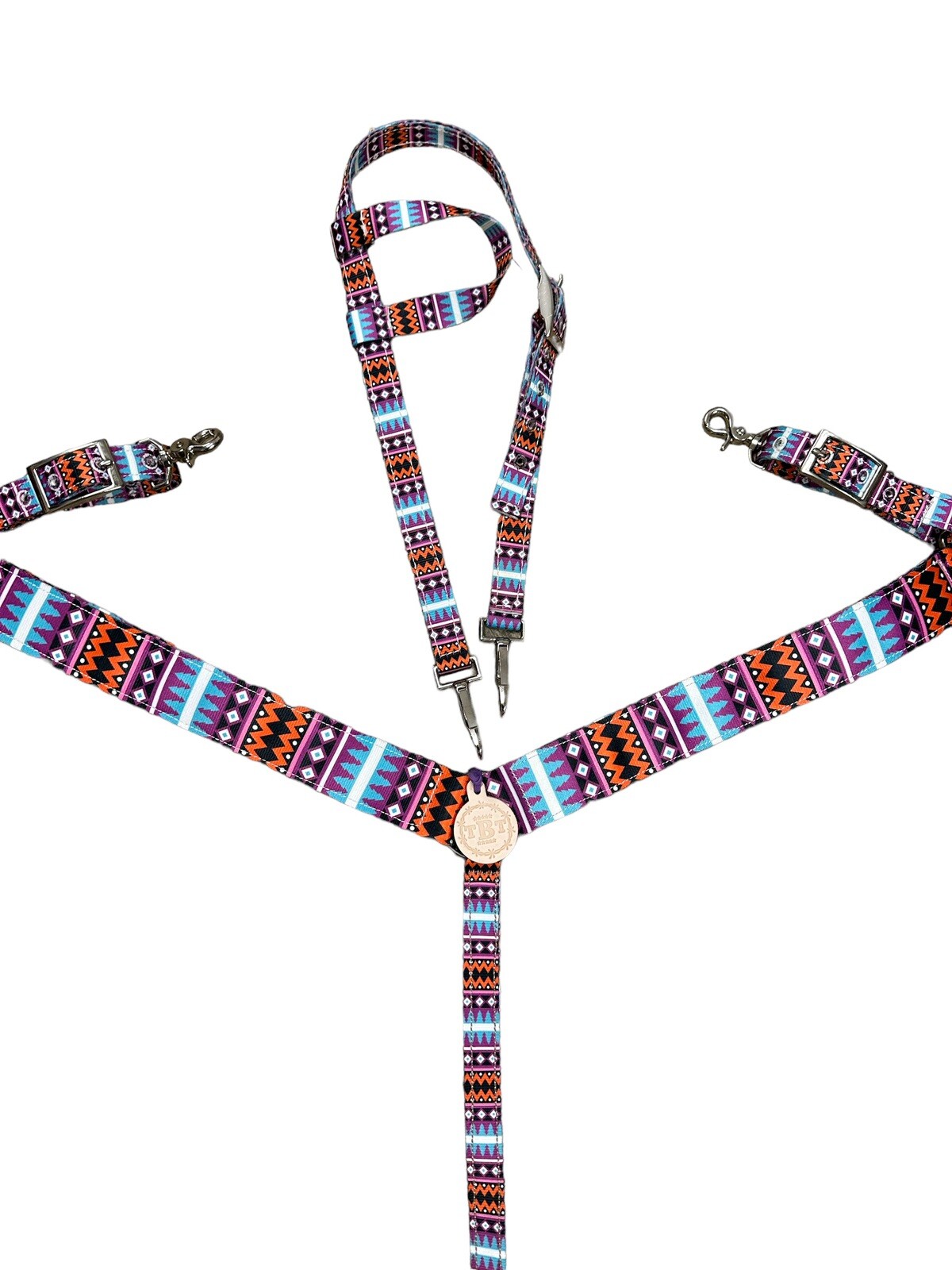 nylon horse Tack  breast collar Purple Tribal Design Free Shipping