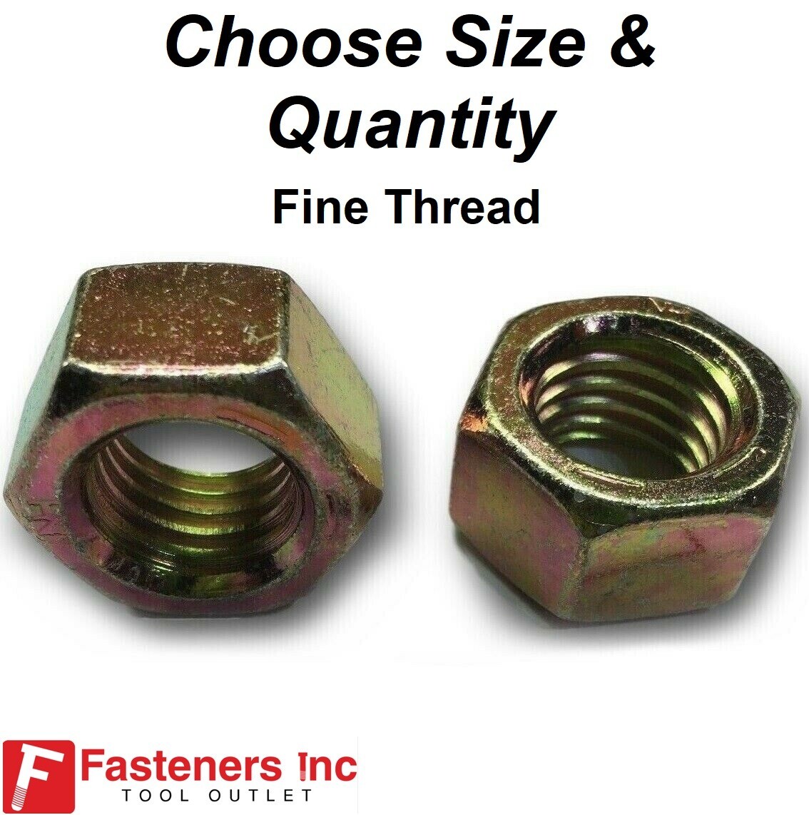 Fine Grade 8 Finish Hex Nuts Yellow Zinc Plated Hardened (Choose Size & Qty)