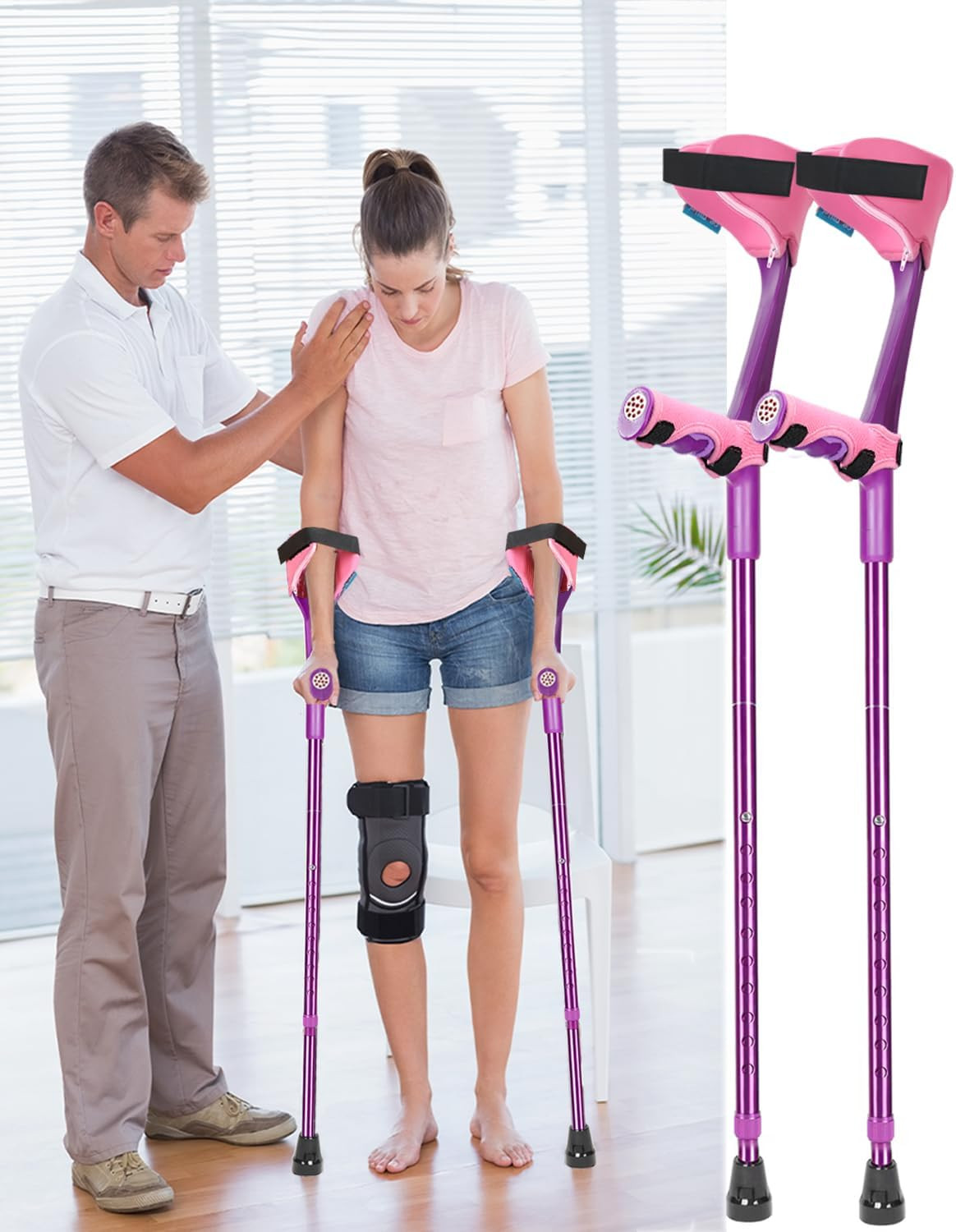 Forearm Crutches for Adults Have Elastic Crutches Padding for the Elbow+Hand Pad