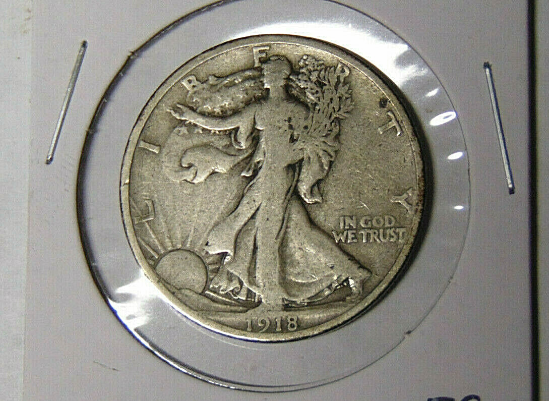 1918-D Walking Liberty Half Dollar Bold Rims Full Date Denver Mint (6421)