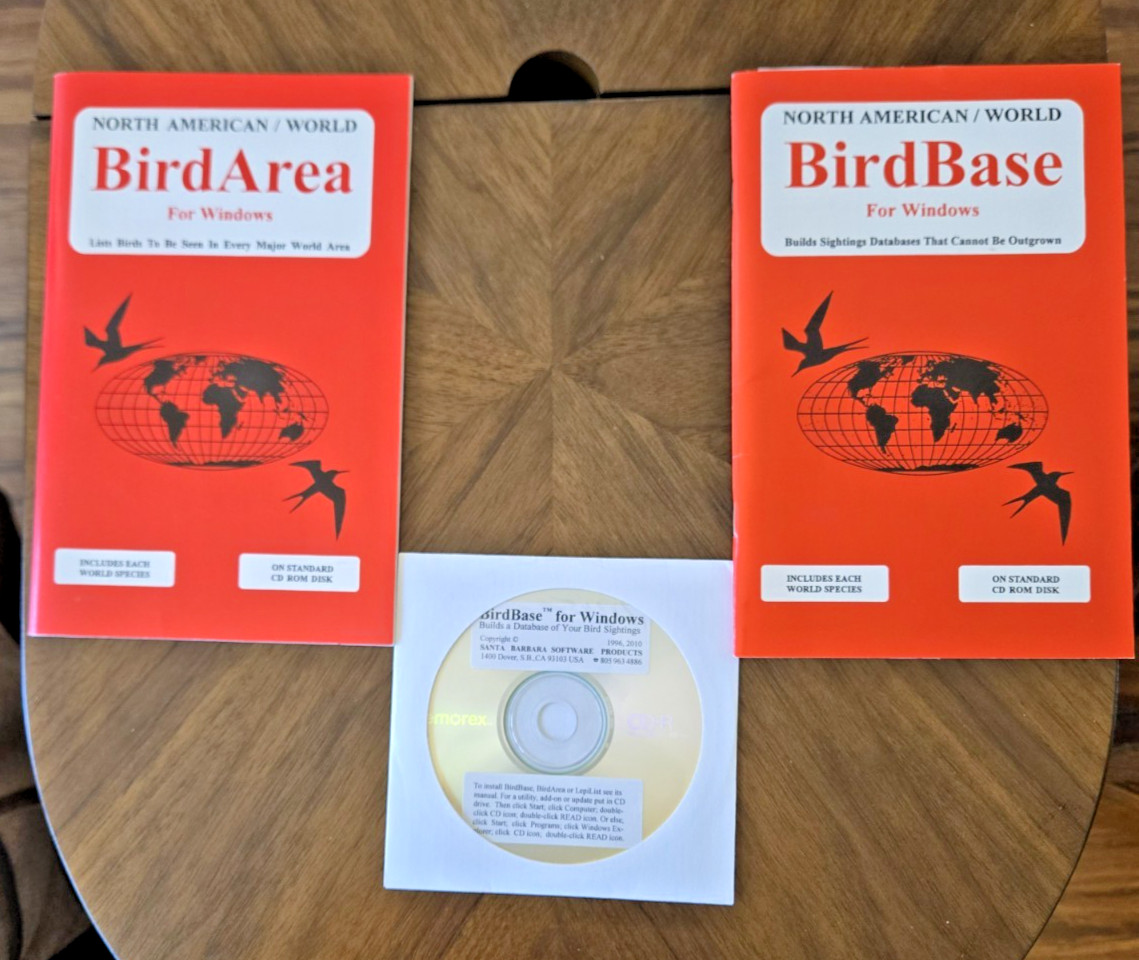 BirdBase BirdArea for Windows CD-ROM Bird Watching Database Software Lot