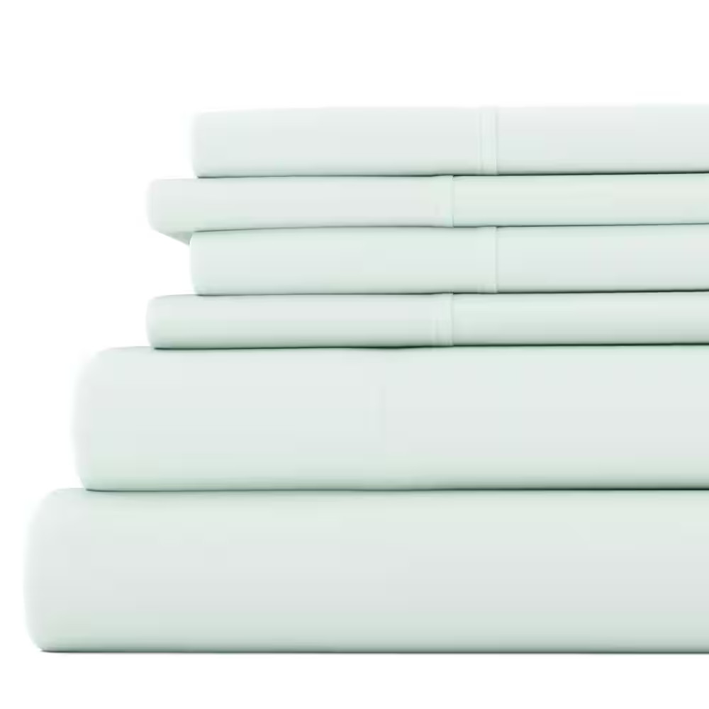 Luxury Ultra Soft 6 Piece Solid Mint Microfiber King Sheet Set Free Shipping New