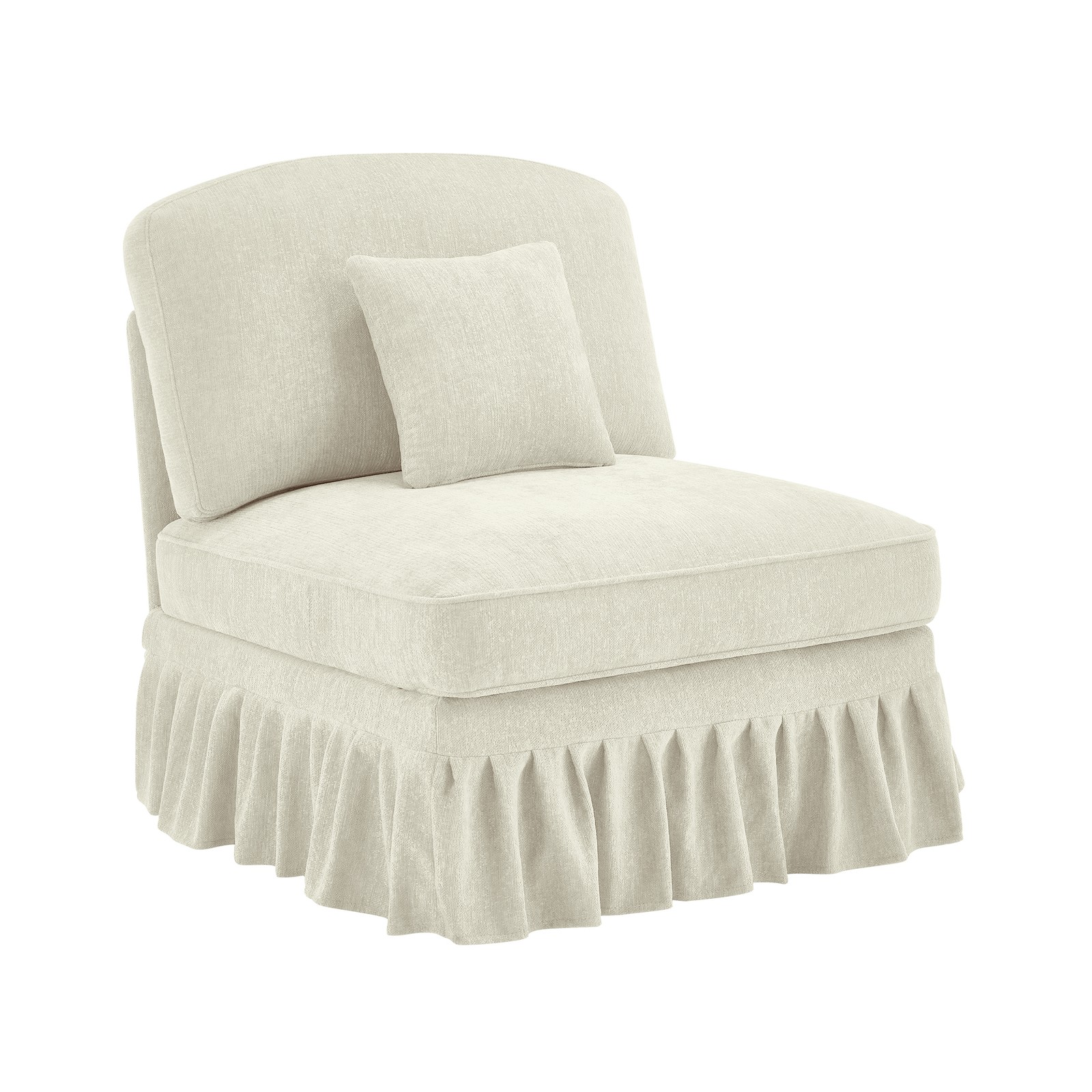Armless Sofa Chenille W/1 Pillow -Beige+White