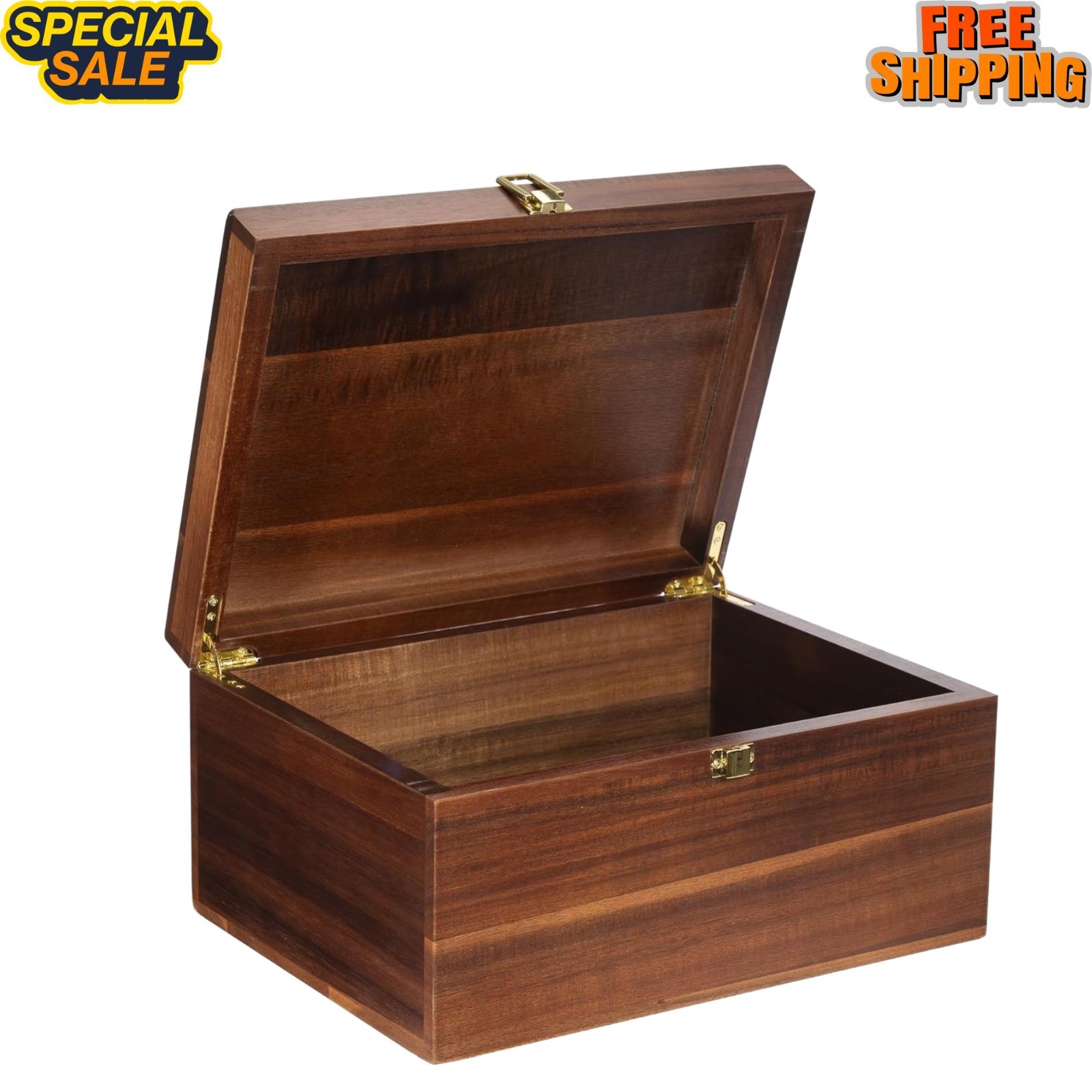 NEW Large Wooden Keepsake Storage Box with Lid Memory Chest Decorative Brown
