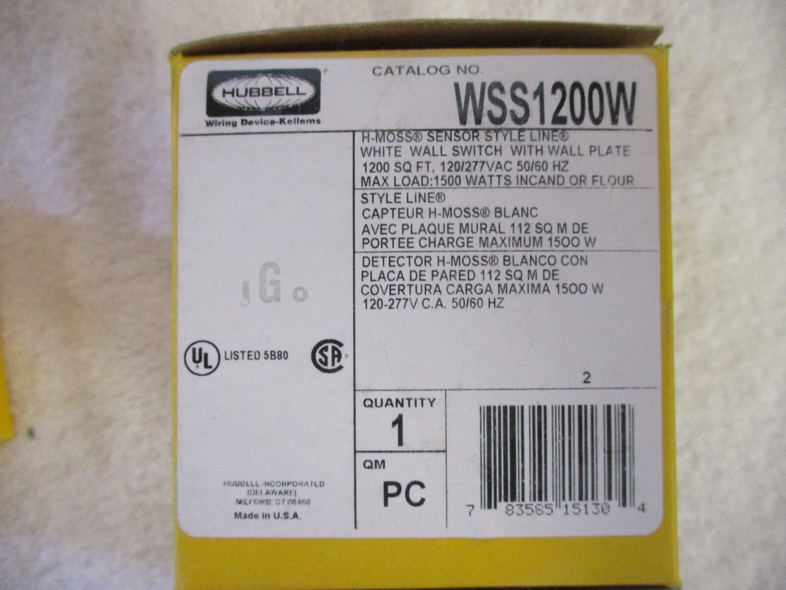 NIB HUBBELL H-MOSS Sensor Style Line White Wall Switch     WSS1200W