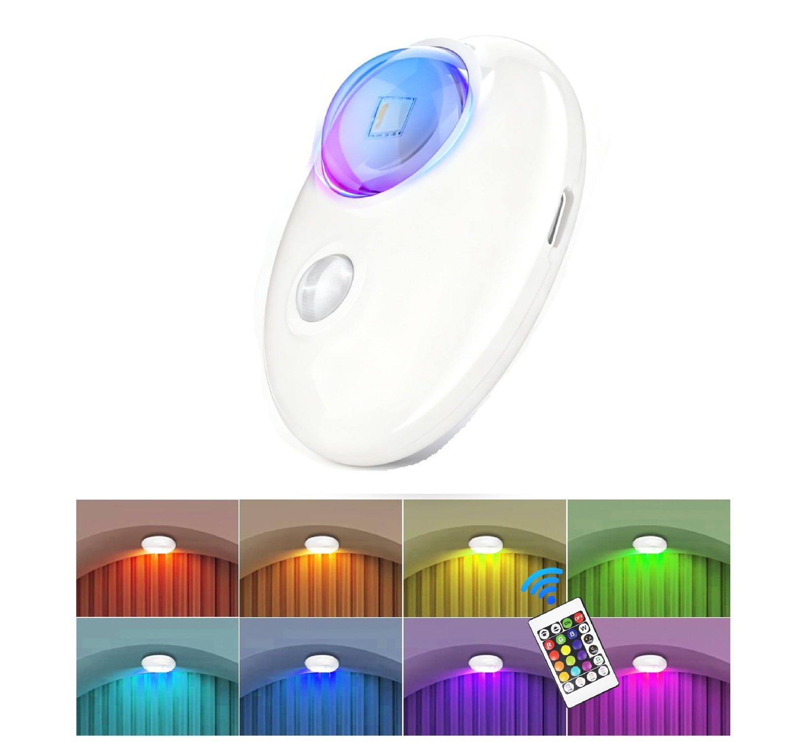 Pebble-Shaped Rechargeable RGB Motion Sensor Night Light with Remote, 500mAh ...
