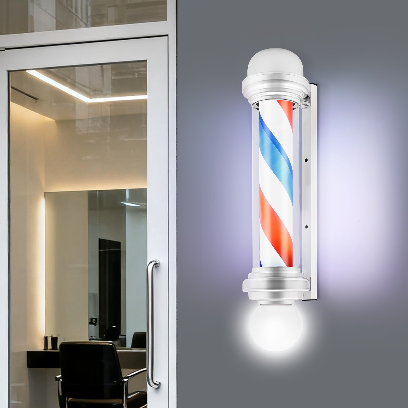 33.46" LED Barber Pole Rotating Light Salon Sign Illuminated Red White Blue